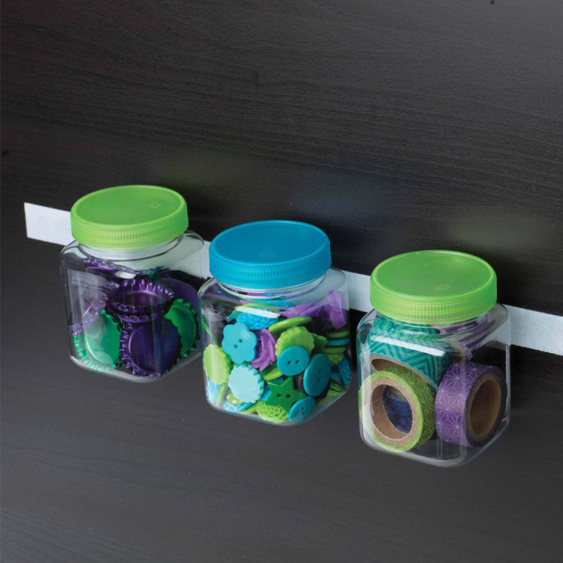 Velcro Brand Thin Tape - Clear, 3/4" x 15 ft, Tape Roll holding small jars
