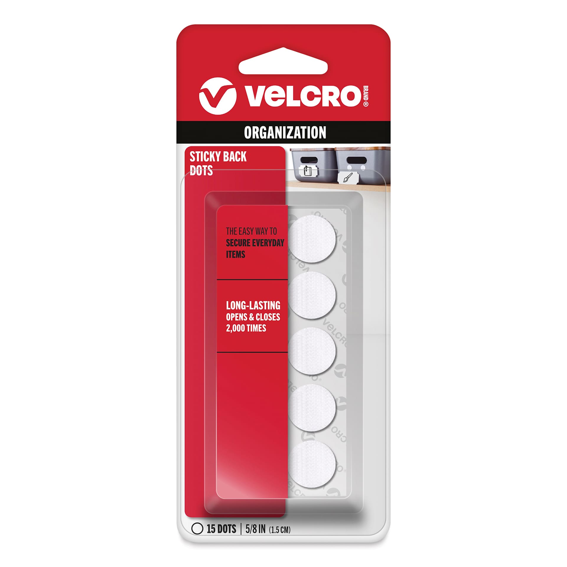 Velcro Sticky Back Fasteners - Pkg of 15, White, 5/8" Dots