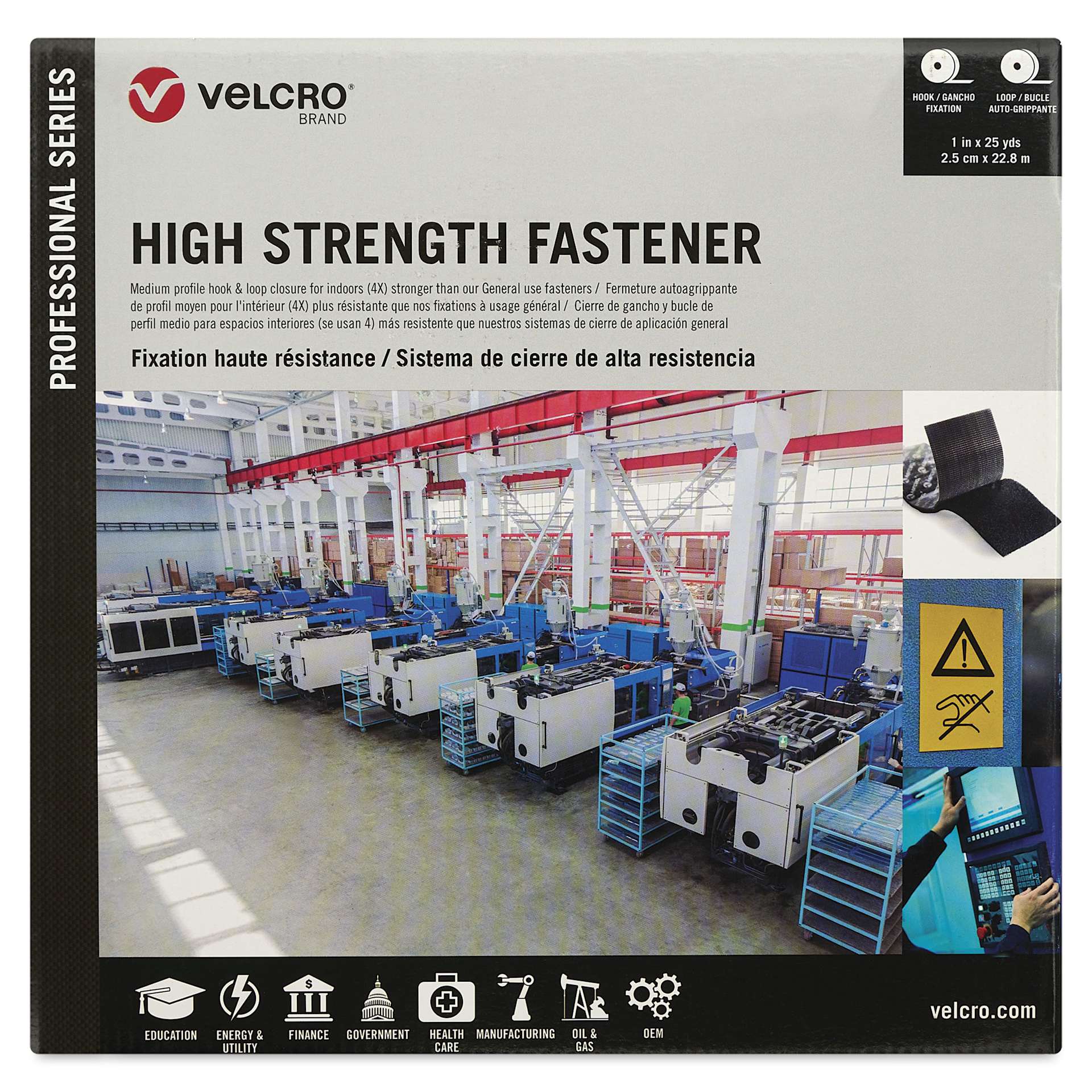 Velcro Brand Pro Series High Strength Fasteners - Black, 1" x 25 yds, Rolls front of packaging