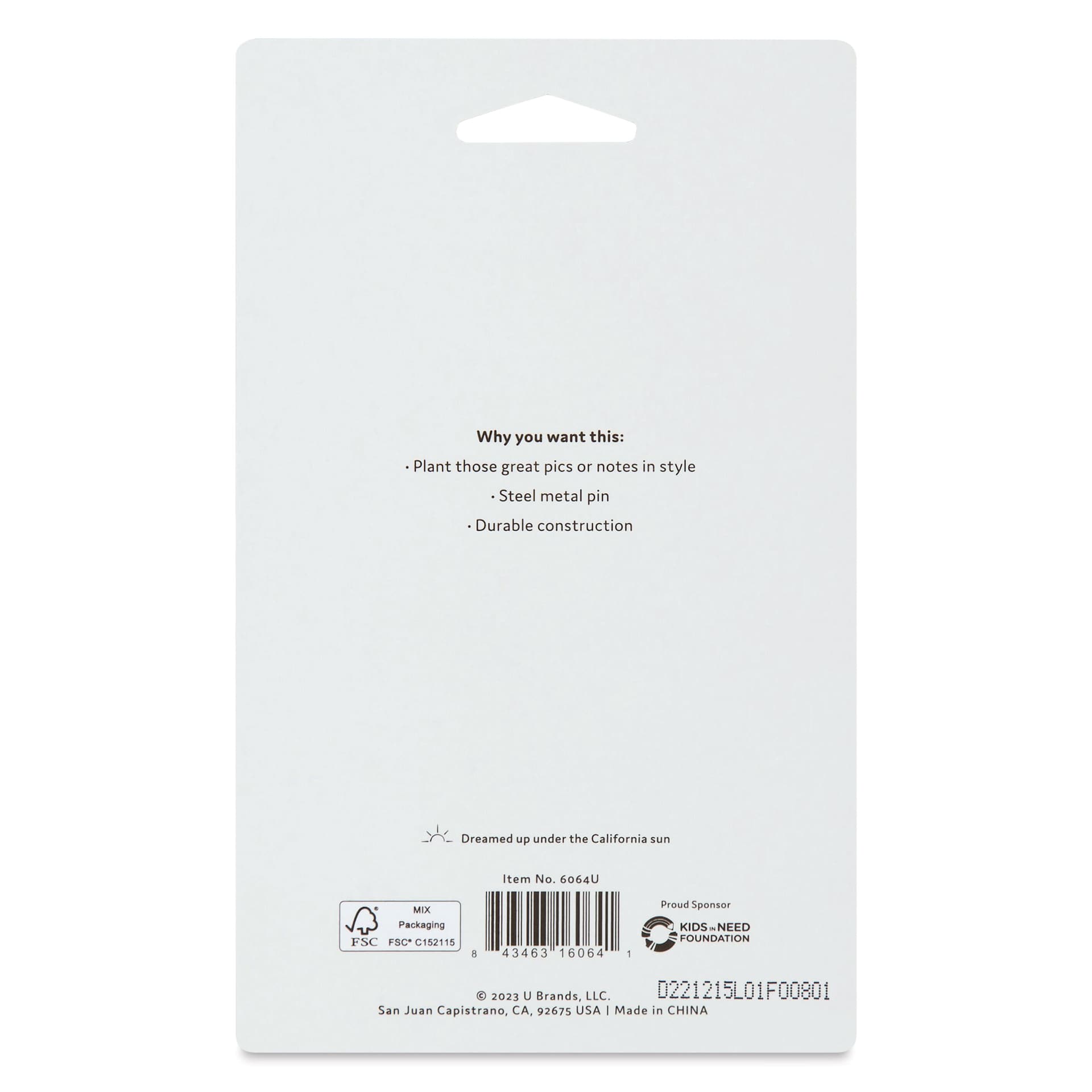 U Brands Push Pins - Potted Succulents, Pkg of 6, back of the packaging