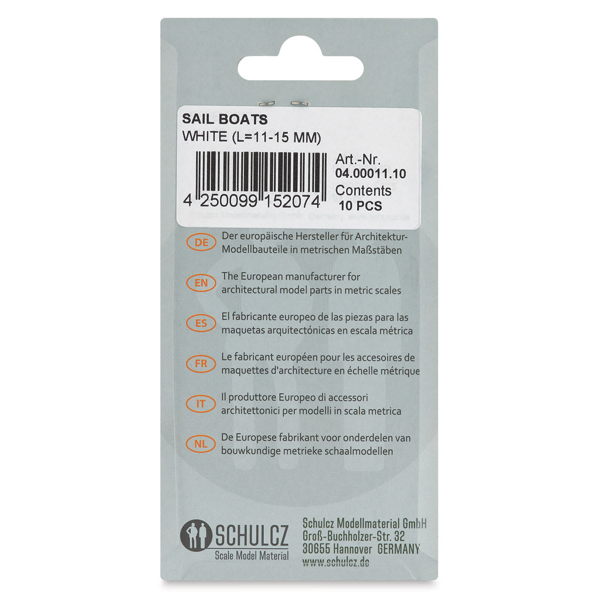 Schulcz Scale Model Vehicles - Sailboats, Pkg of 10, 1:500, 1/40" (back of package)