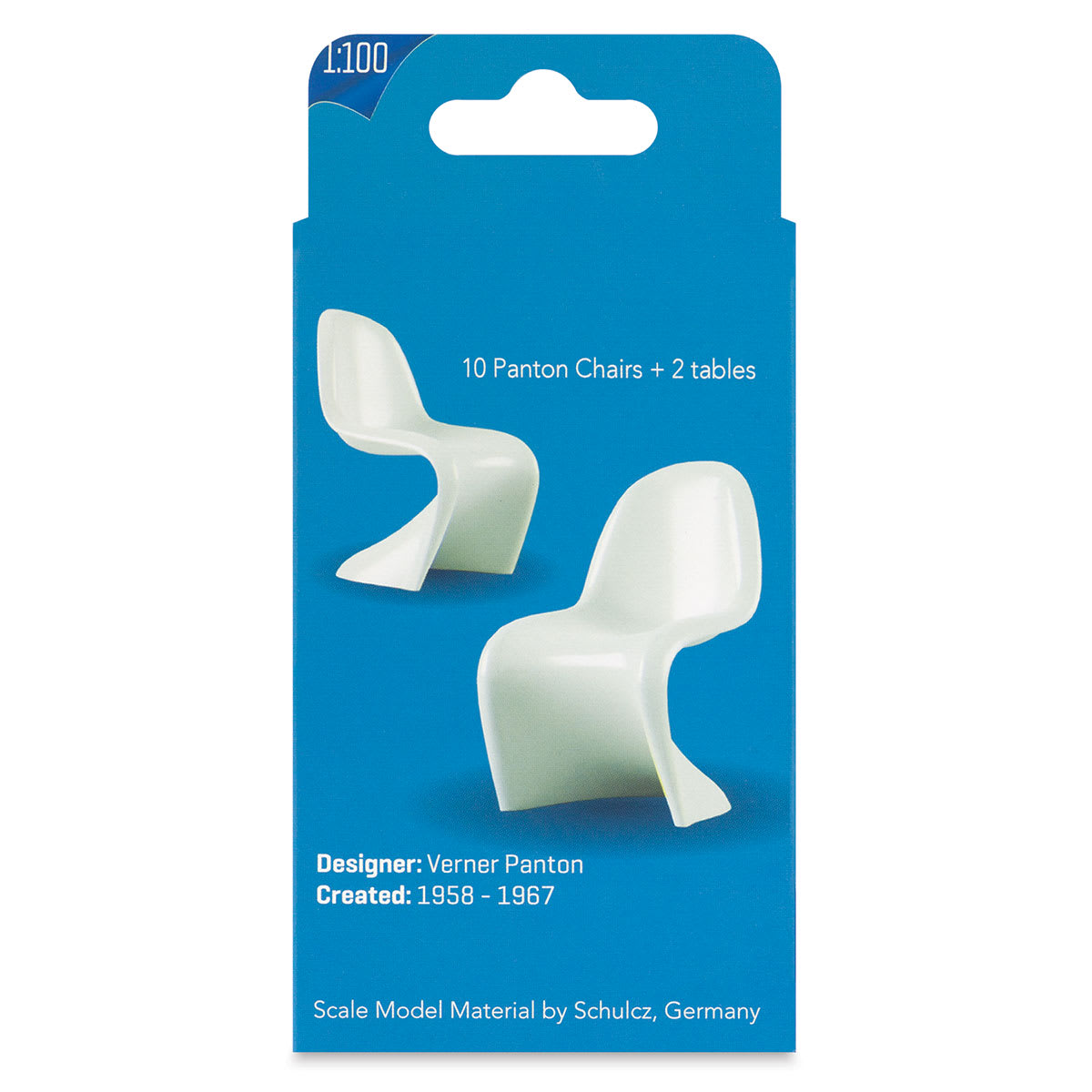 Schulcz Scale Model Furniture - Panton Chairs and Tables, Pkg of 12, 1:100, 1/8" (back of package)