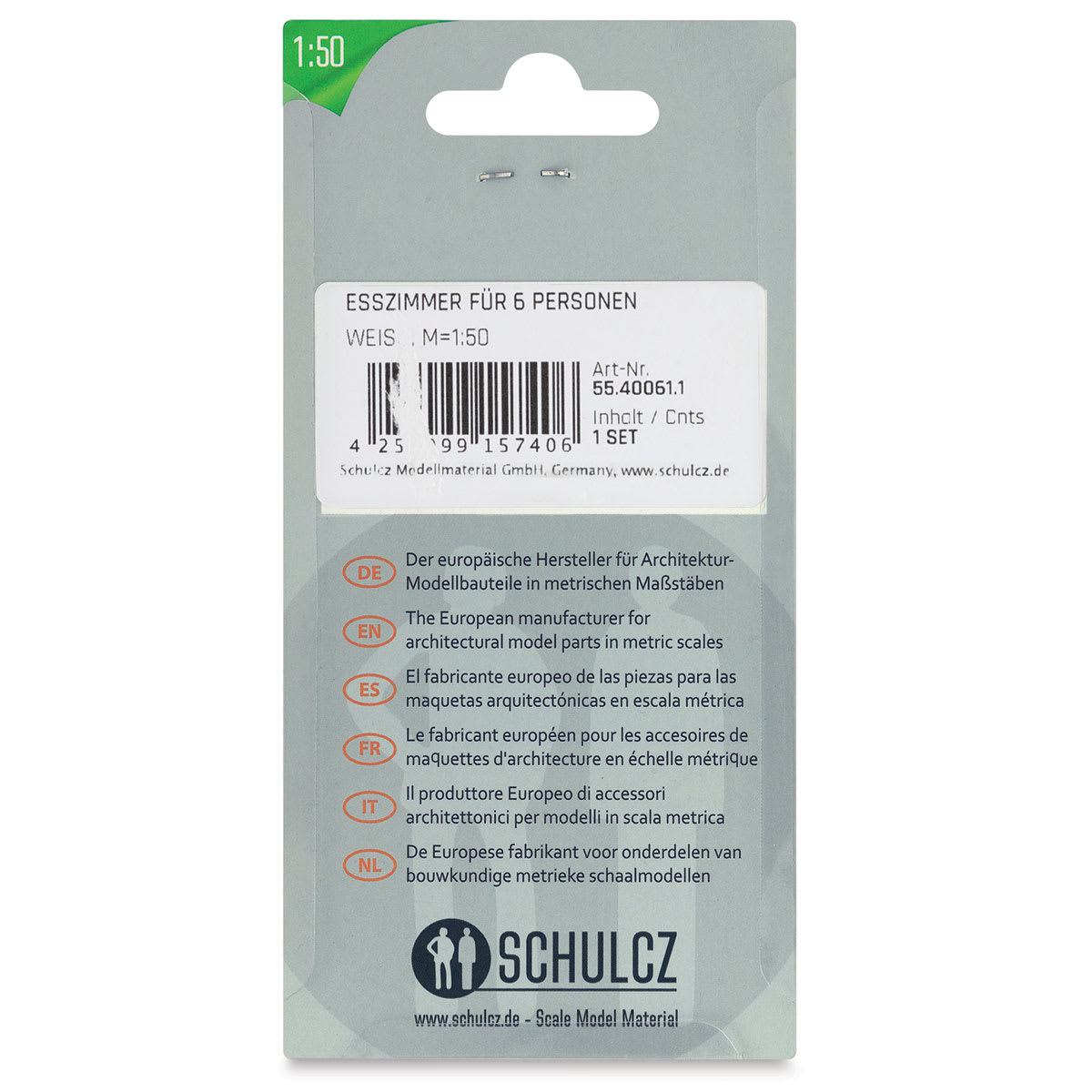Schulcz Scale Model Furniture Set - Dining Room, 1:50, 1/4" (back of package)