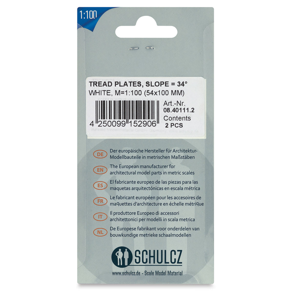 Schulcz Scale Model Building Parts - Treadplates, Pkg of 2, 1:100, 1/8" (back of package)