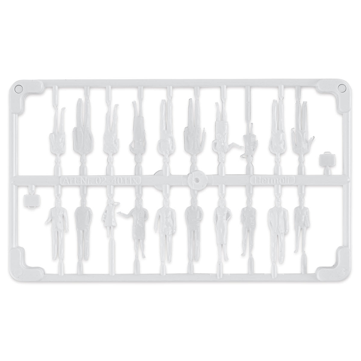 Schulcz Scale Model Figures - Hermoli Standing, Pkg of 20, 1:100, 1/8" (shown layered together and close-up)