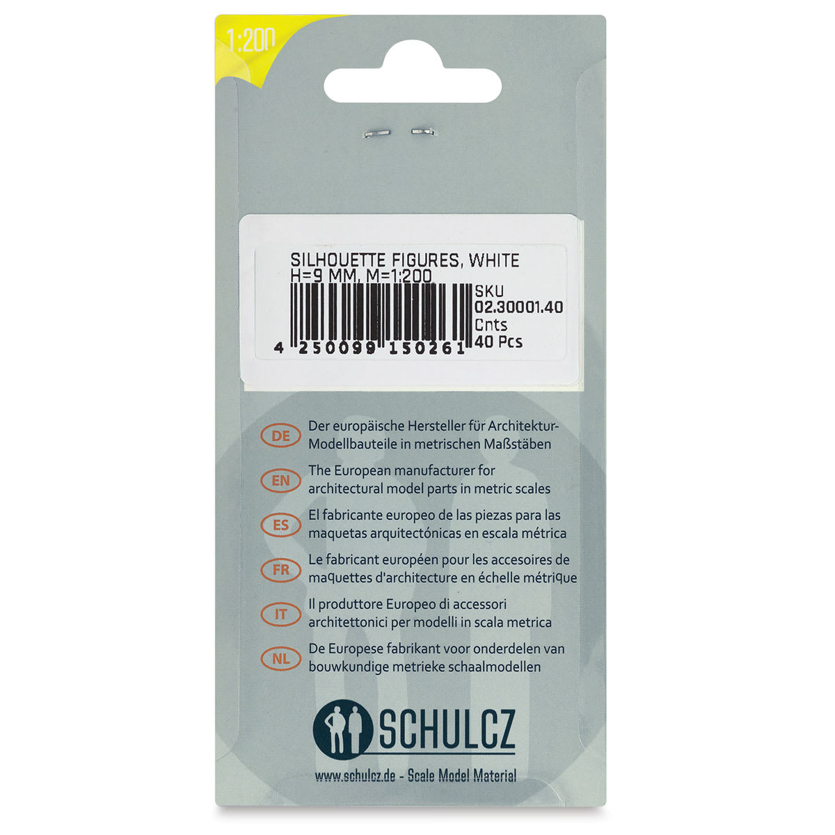 Schulcz Scale Model Figures - Silhouette, Pkg of 40, 1:200, 1/16" (back of package)