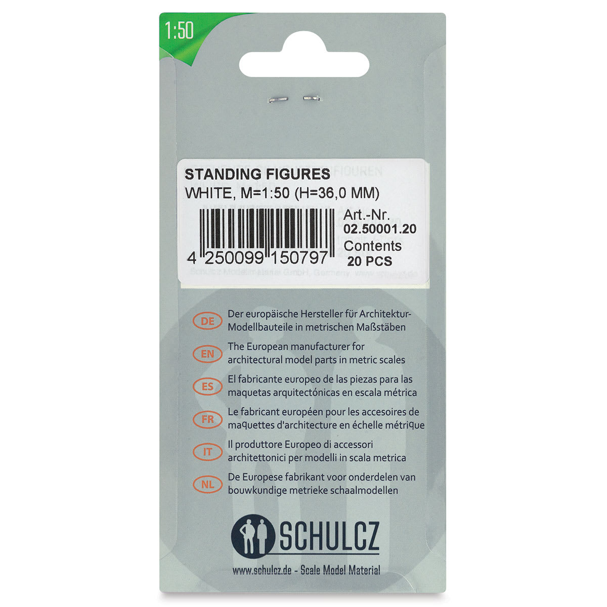 Schulcz Scale Model Figures - Silhouette, Pkg of 20, 1:50, 1/4" (back of package)