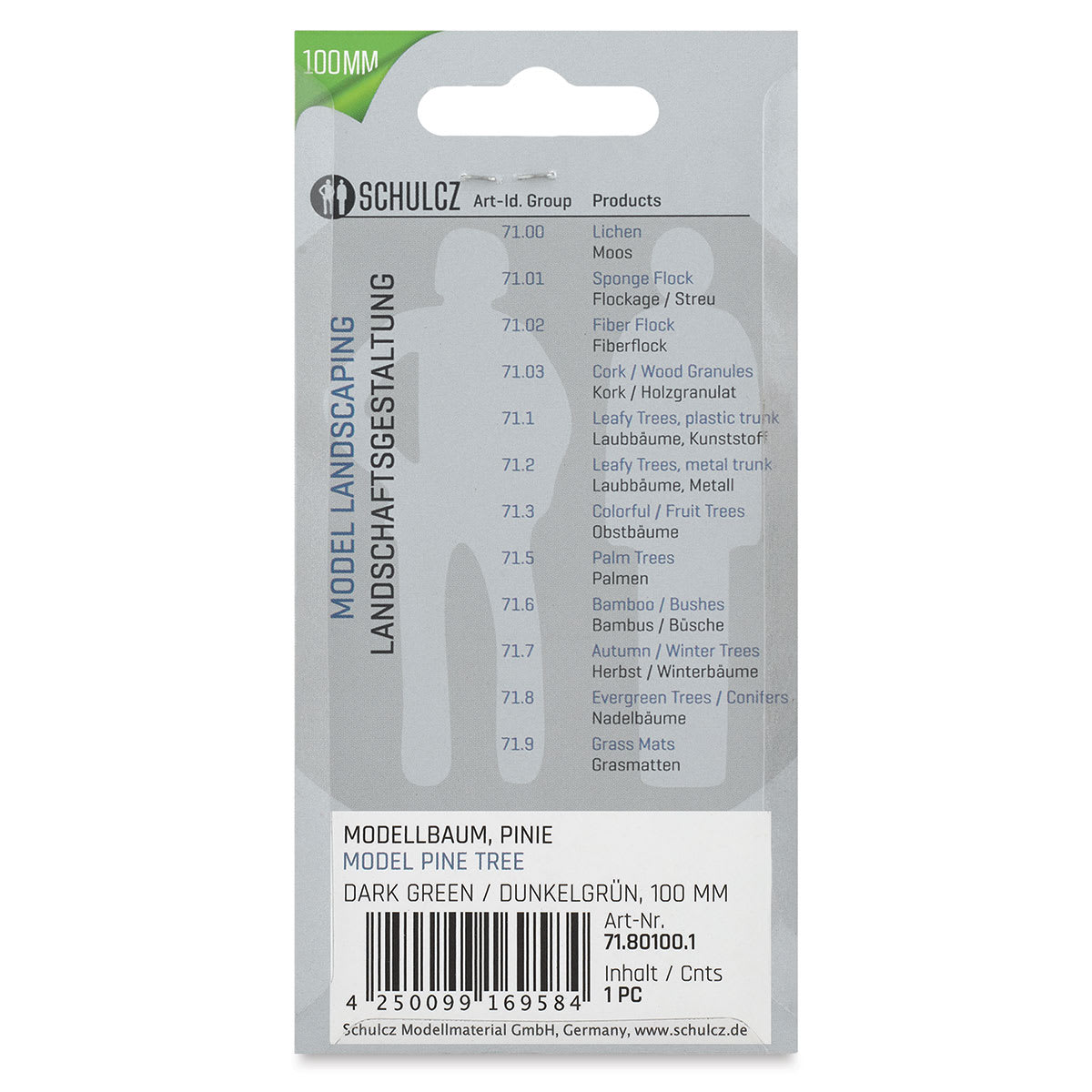 Schulcz Scale Model Trees - Pine Tree, Metal Trunk, 100 mm, Single (back of package)