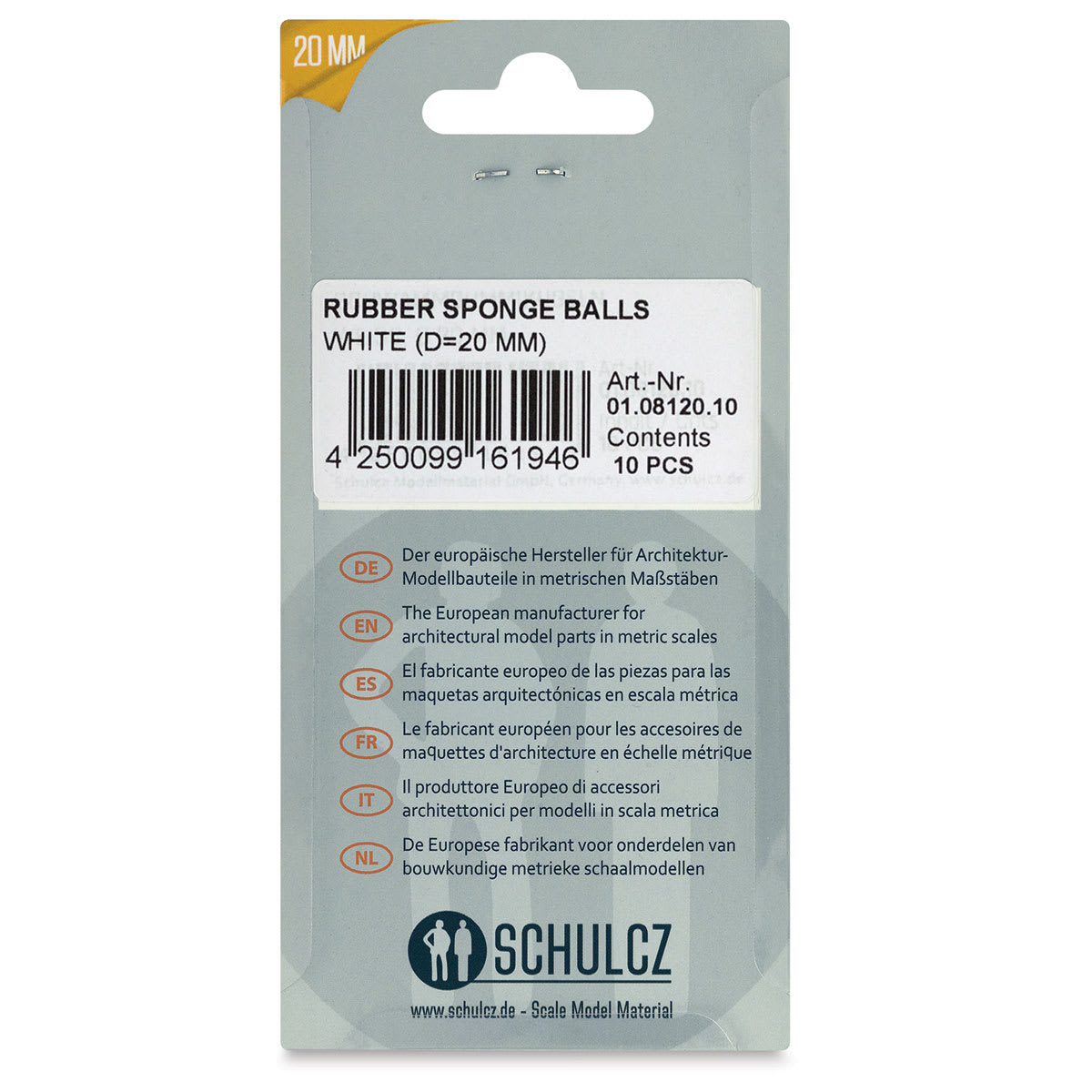 Schulcz Scale Model Foliage Spheres - Rubber Sponge, 20 mm, Pkg of 10 (back of package)