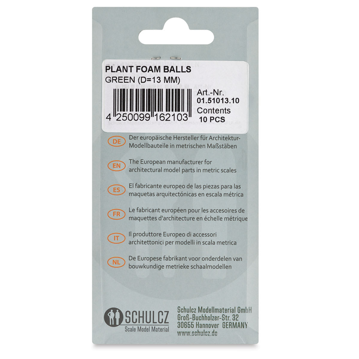 Schulcz Scale Model Foliage Spheres - Plant Foam, 13 mm, Pkg of 10 (back of package)
