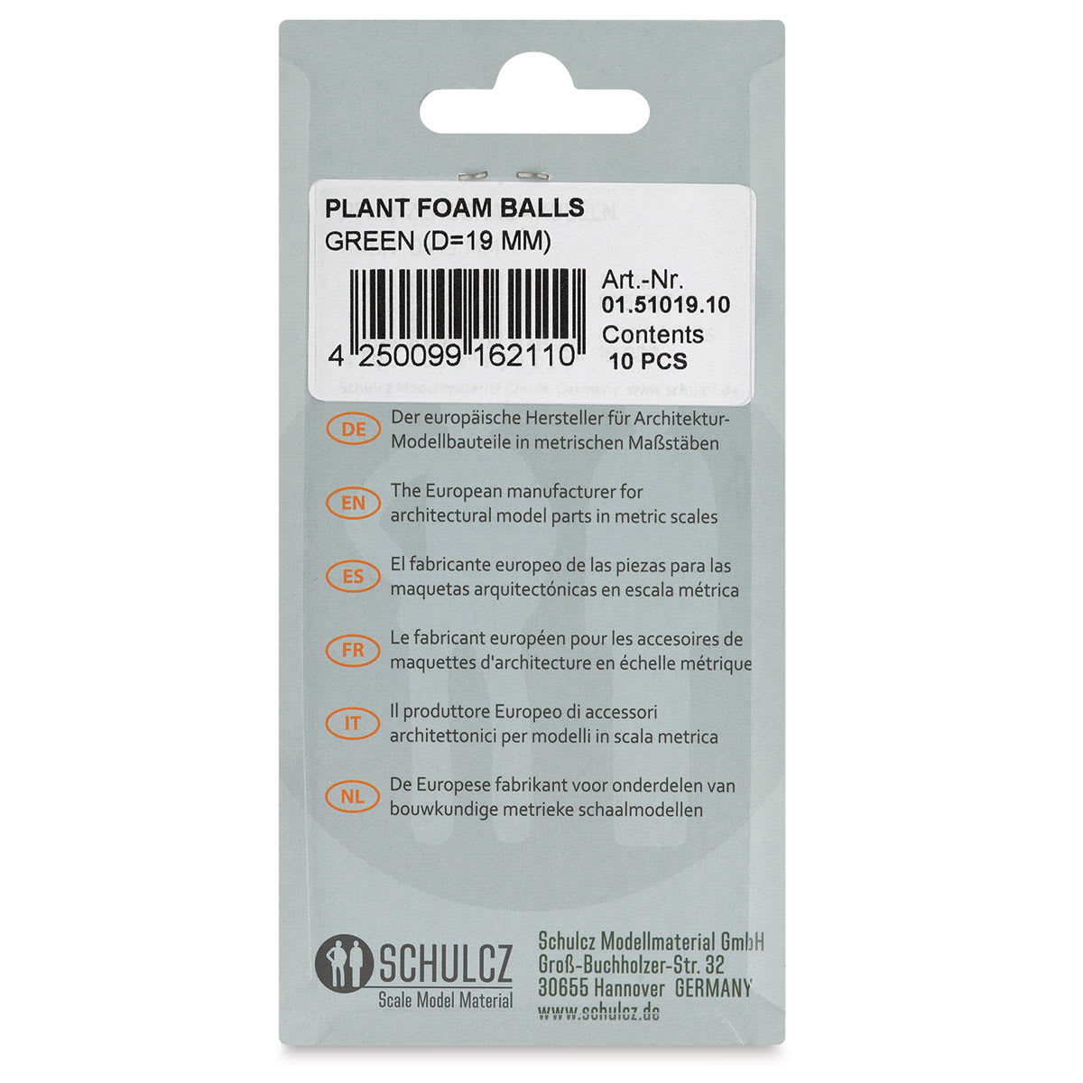 Schulcz Scale Model Foliage Spheres - Plant Foam, 19 mm, Pkg of 10 (back of package)