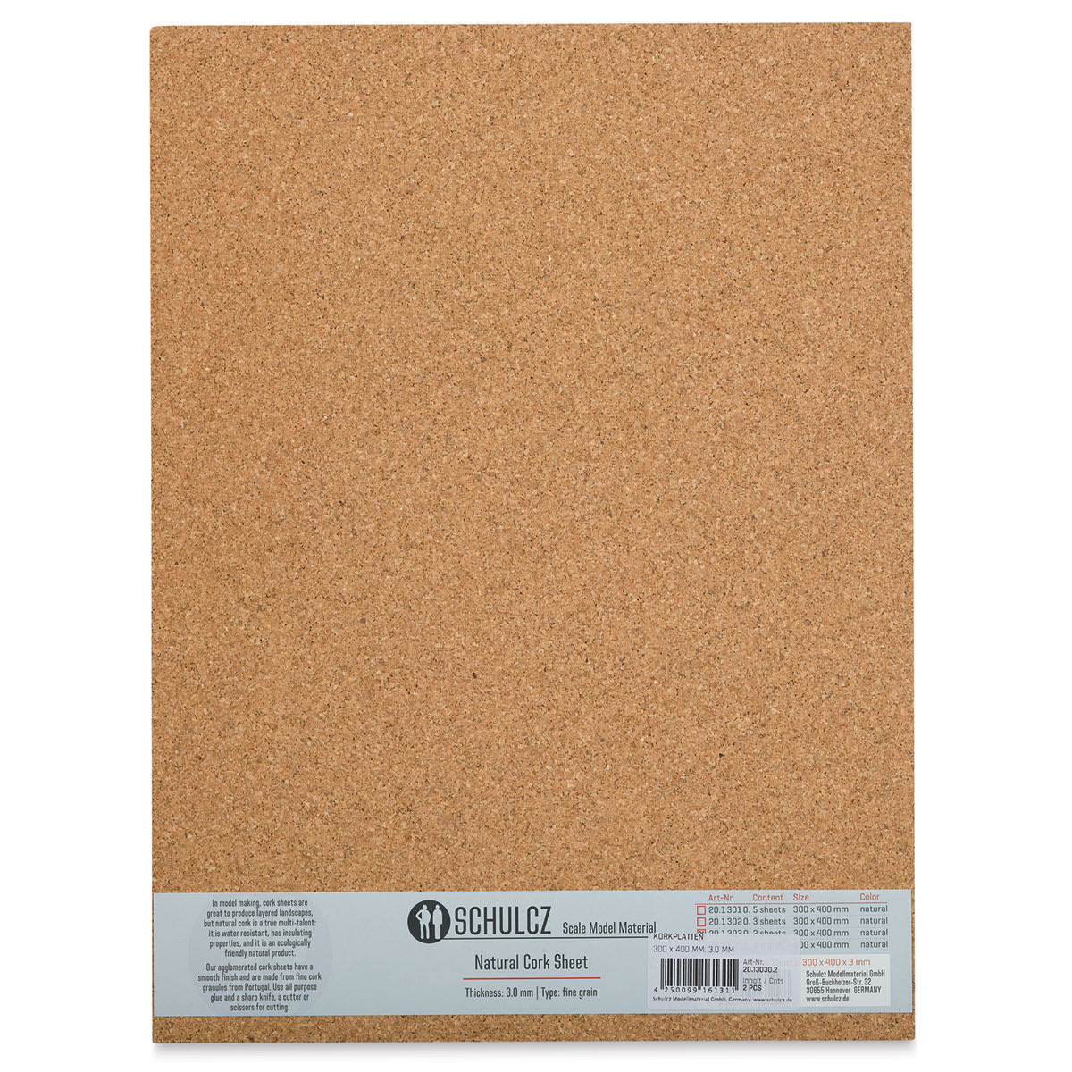 Schulcz Scale Model Cork Sheets - 11-3/4" x 15-3/4", 3 mm, Pkg of 2 Sheets (front of package)