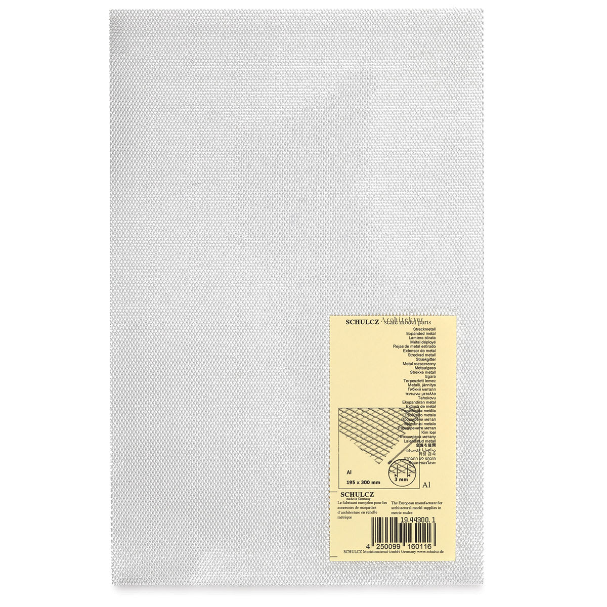 Schulcz Structured Aluminum Sheet - Mesh, 3 mm, 7-5/8" x 11-3/4" (front of package)