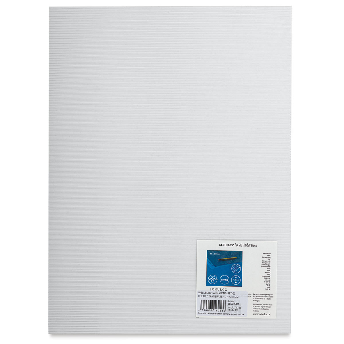 Schulcz Structured Plastic Sheet - PET-G, Transparent, 2 mm, 7-5/8" x 11-3/4" (front of package)