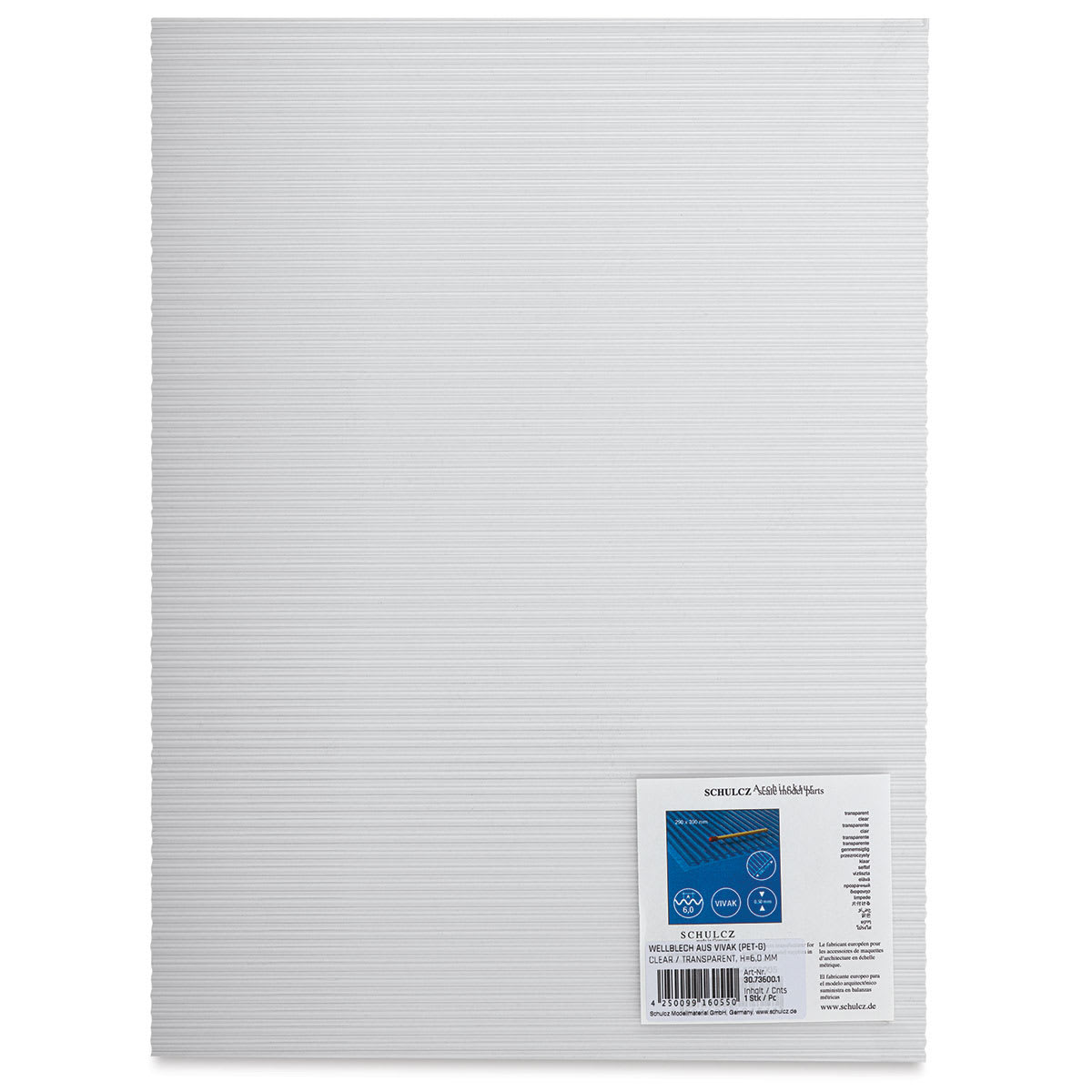Schulcz Structured Plastic Sheet - PET-G, Transparent, 6 mm, 7-5/8" x 11-3/4" (front of package)