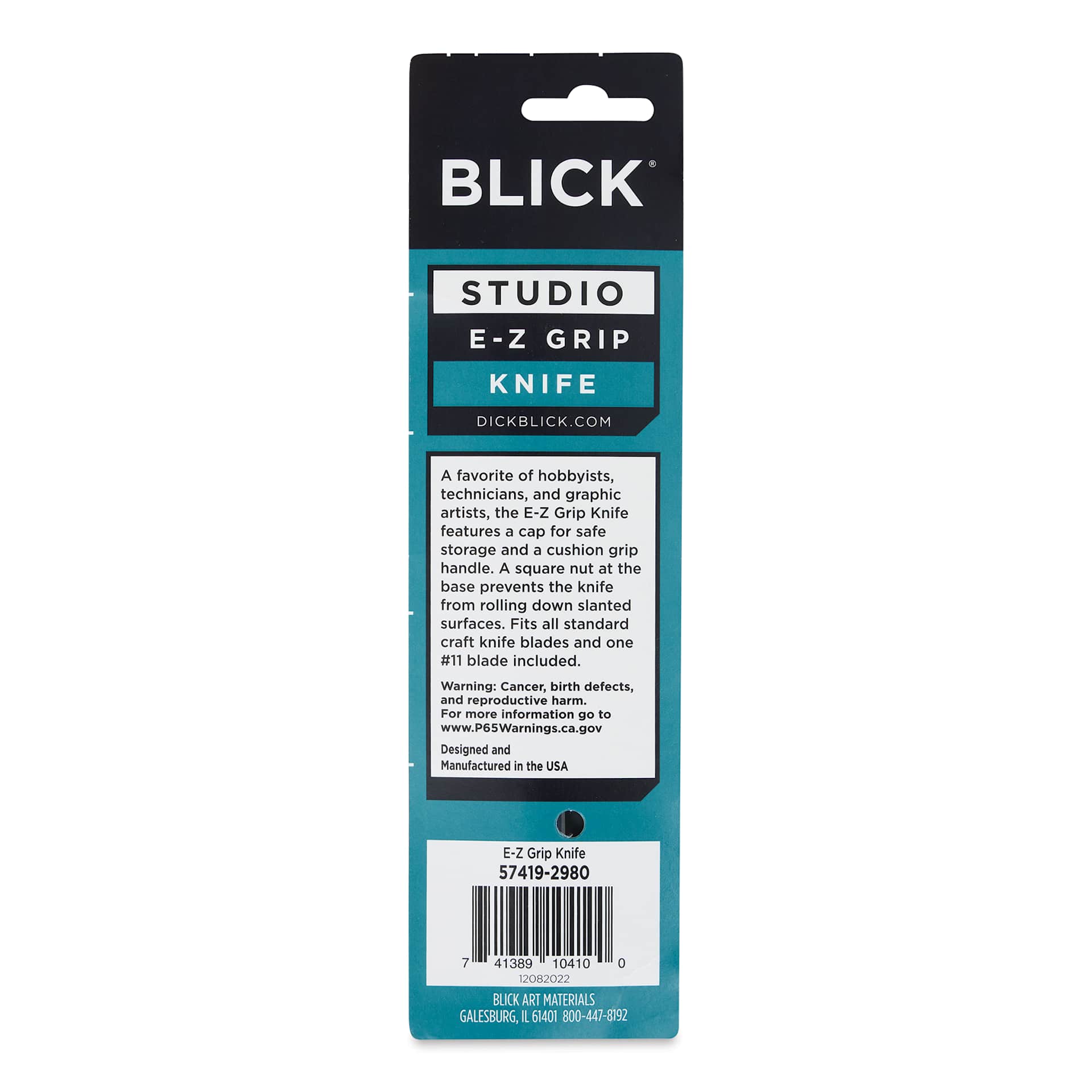Blick E-Z Grip Knife - Black, back of packaging