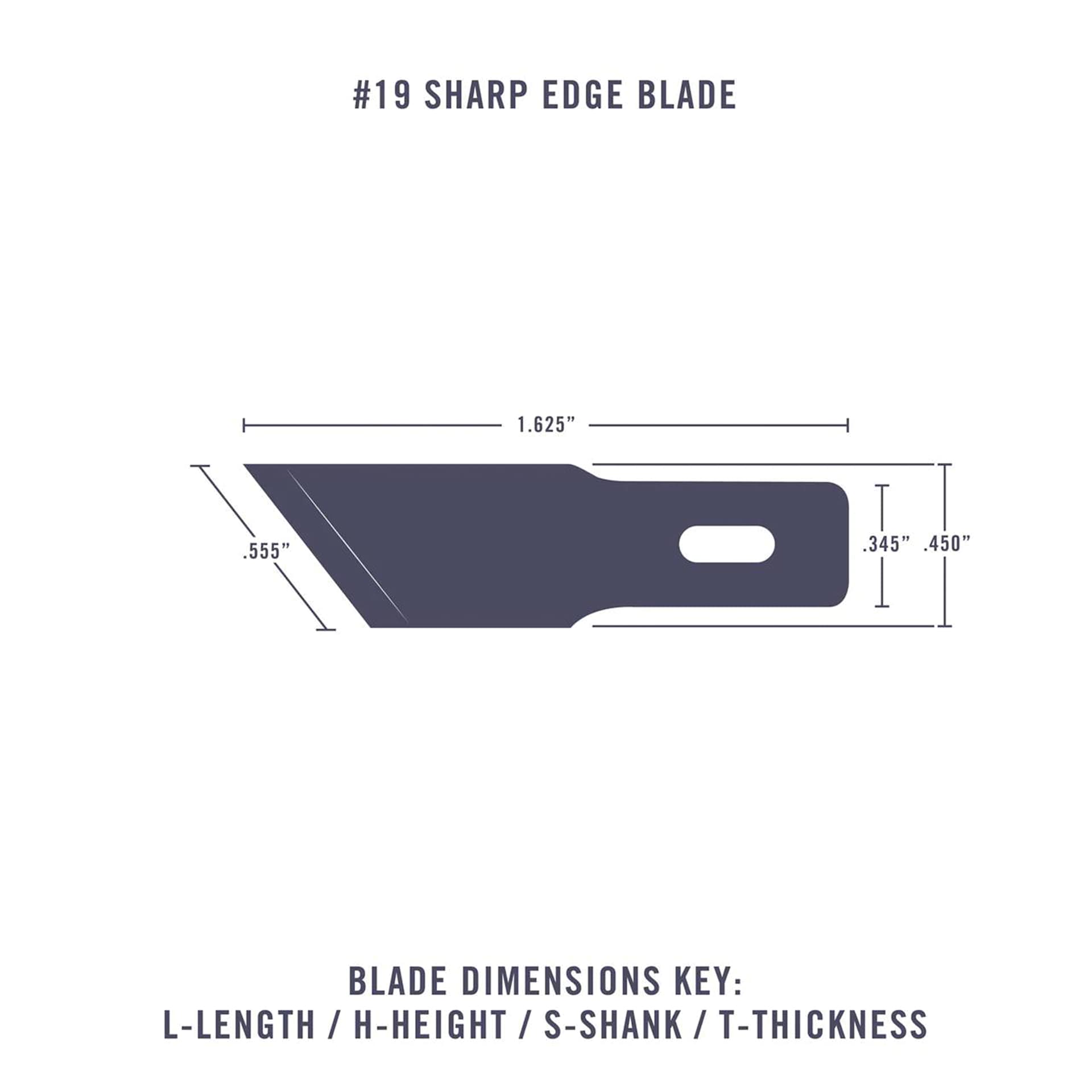 Excel Blades #19 Sharp Edge Angled Blade dimensions