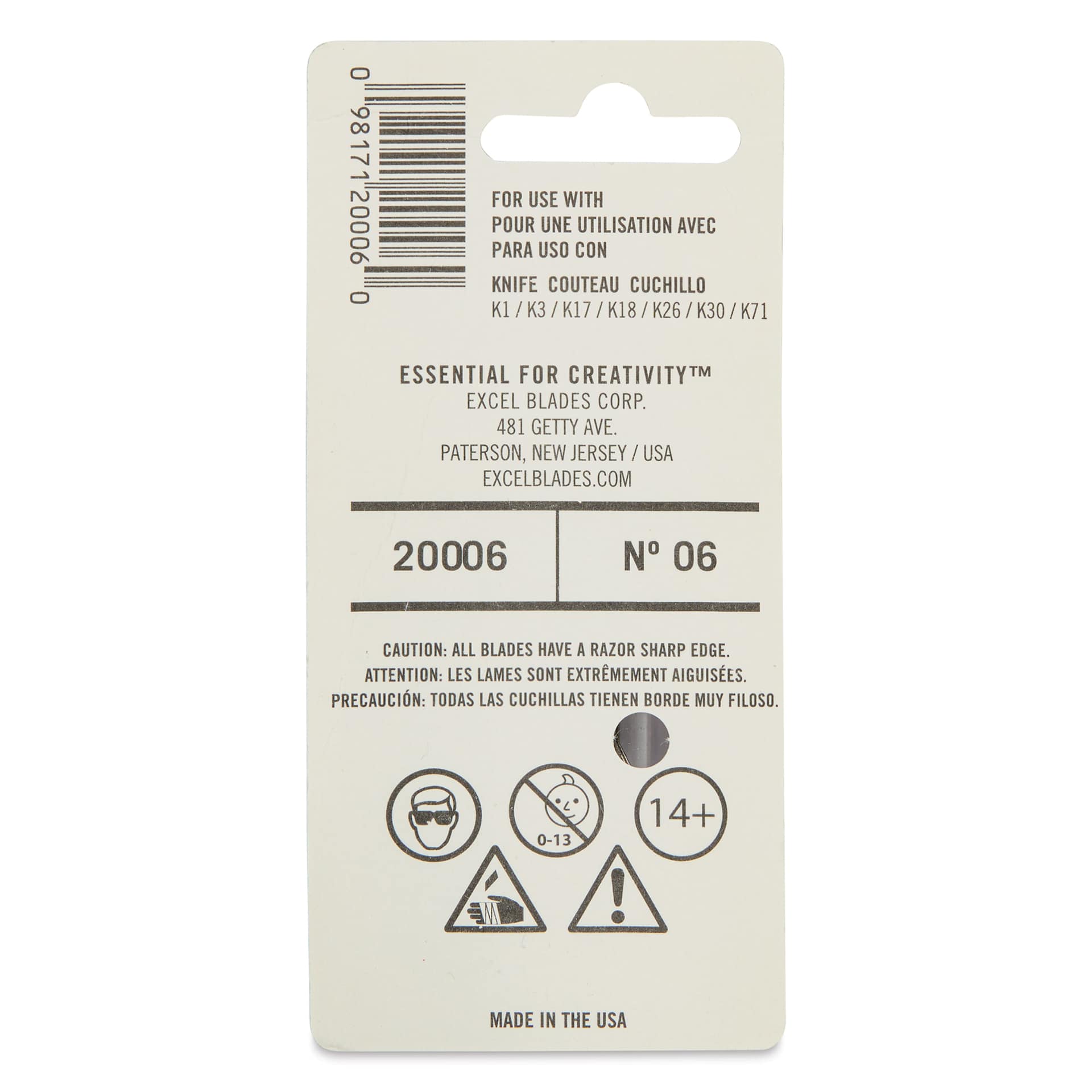 Excel Blades #6 Micro Stencil Blades - Pkg of 5 - back of packaging