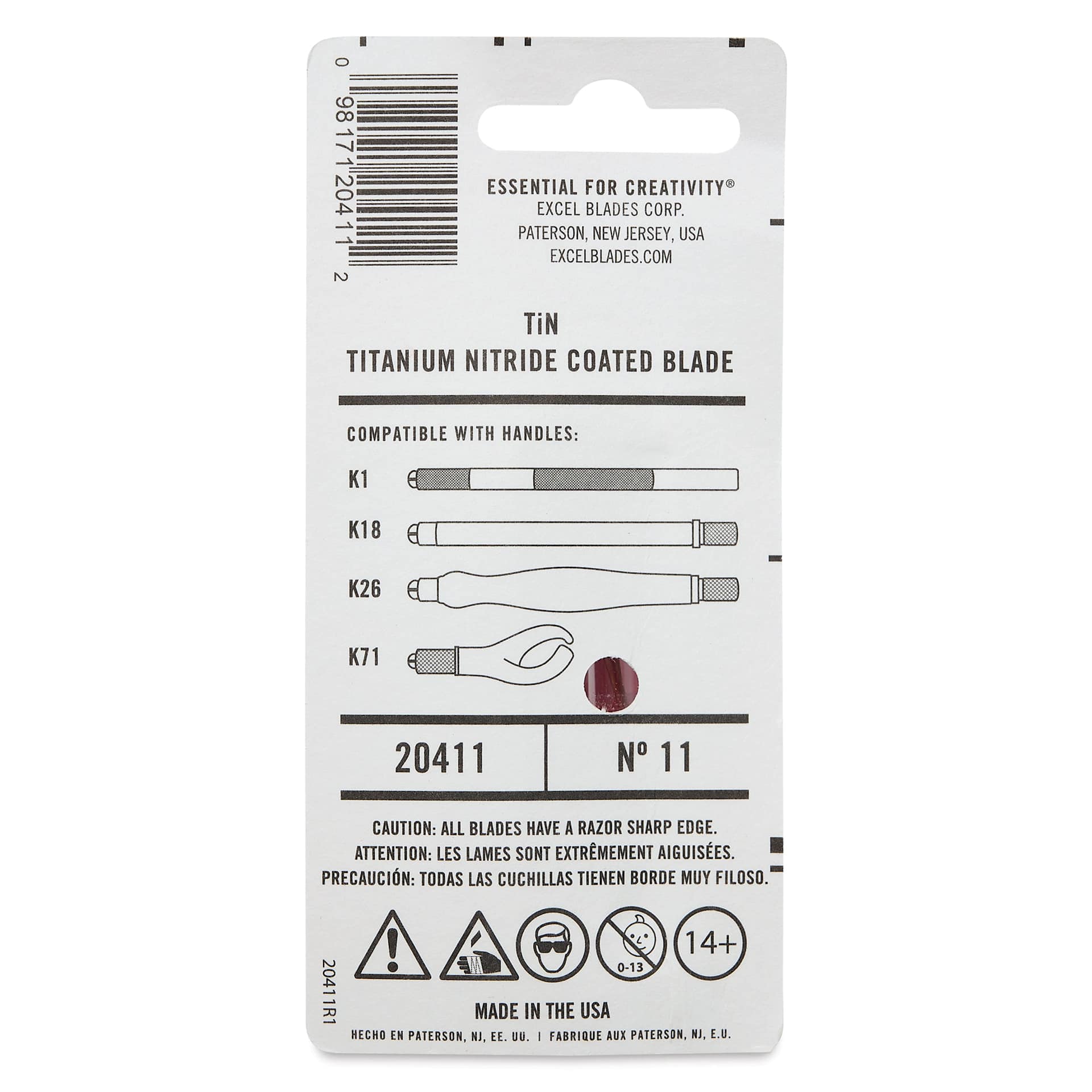 Excel Blades #11 Titanium Nitride Coated Blades - Pkg of 5, back of packaging