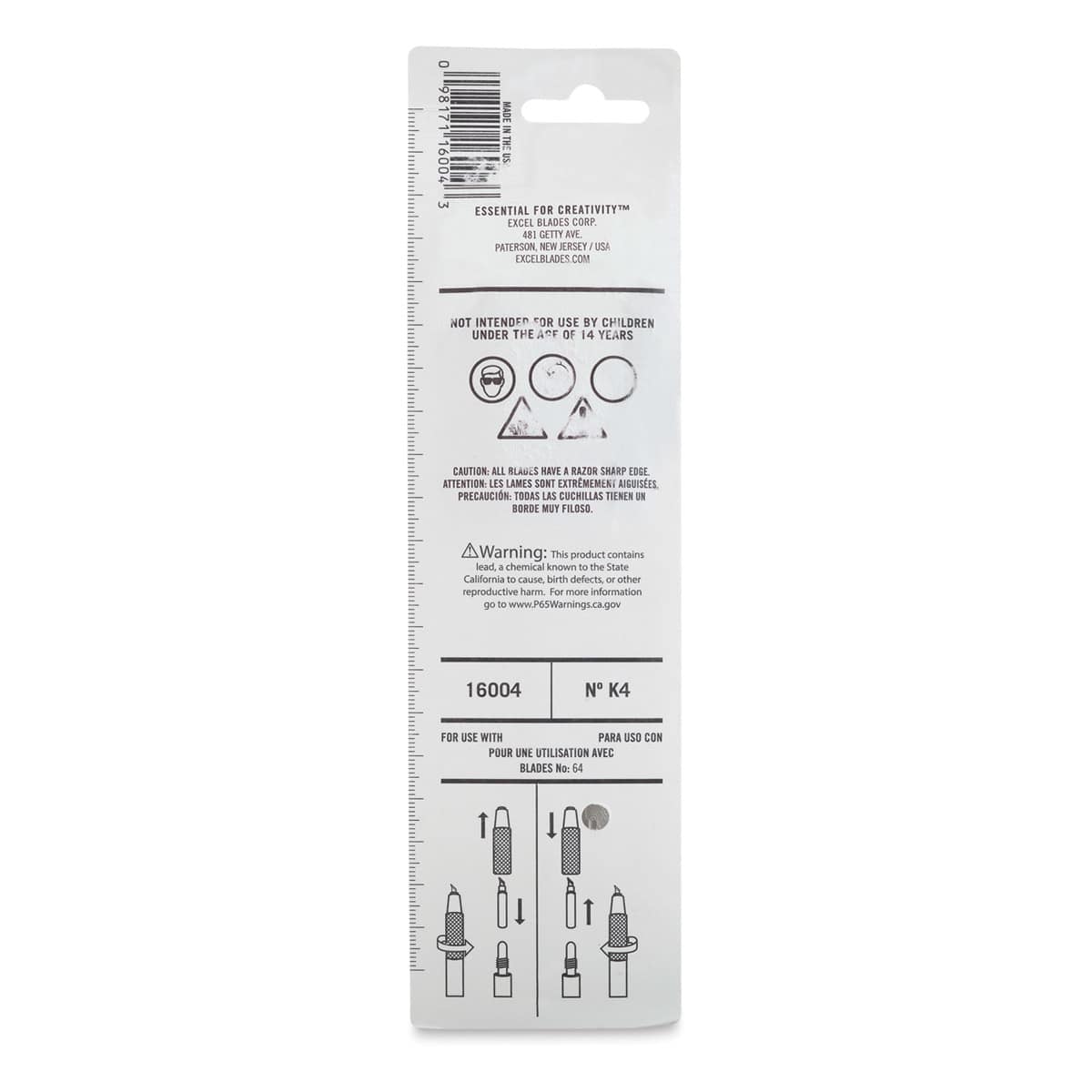 Excel Blades Swivel Craft Knife - Back of blister package shown