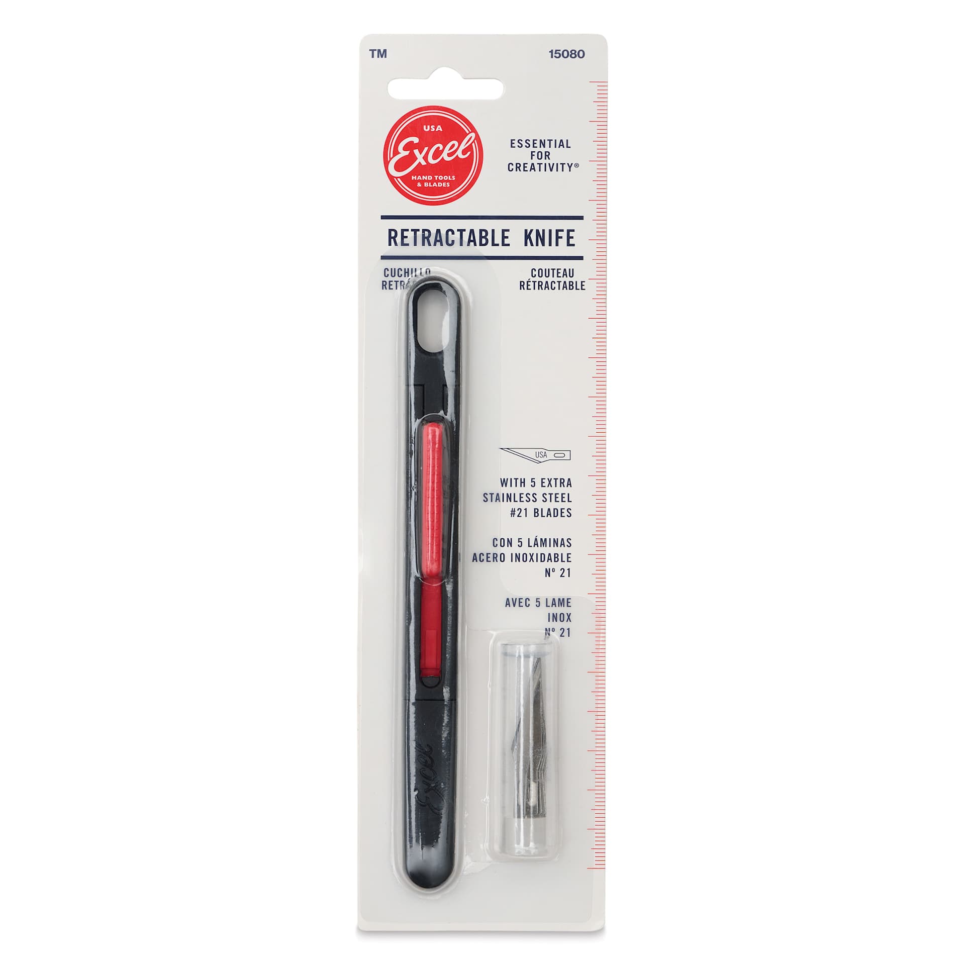 Excel Blades K80 Retractable Craft Knife - With 5 #21 Blades, front of packaging