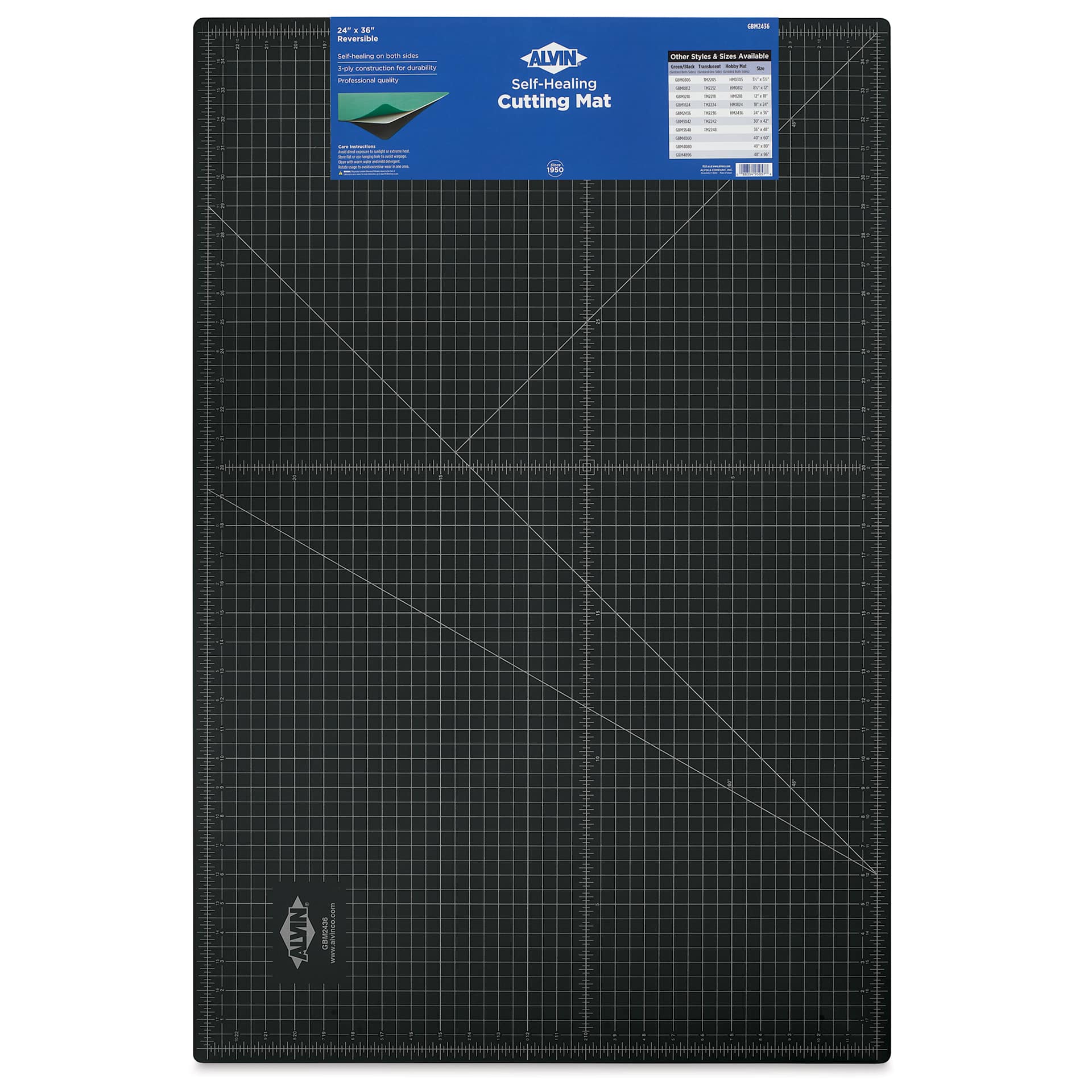 Alvin Cutting Mat - 24" x 36", Green/Black - back of packaging