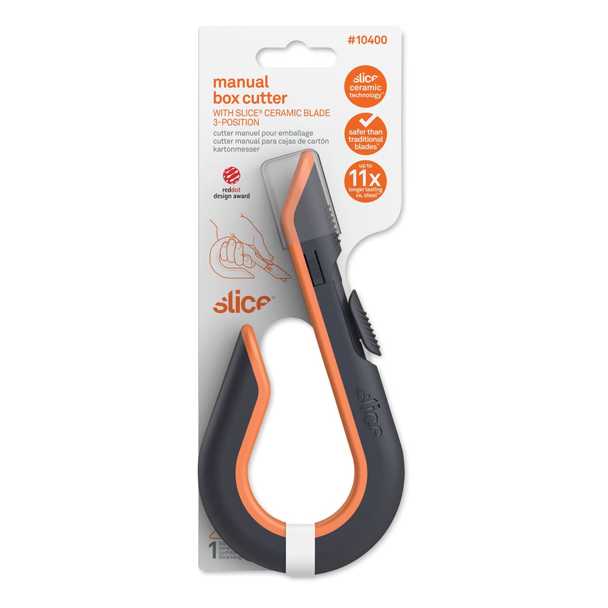 Slice Manual Box Cutter - shown upright in blister package

