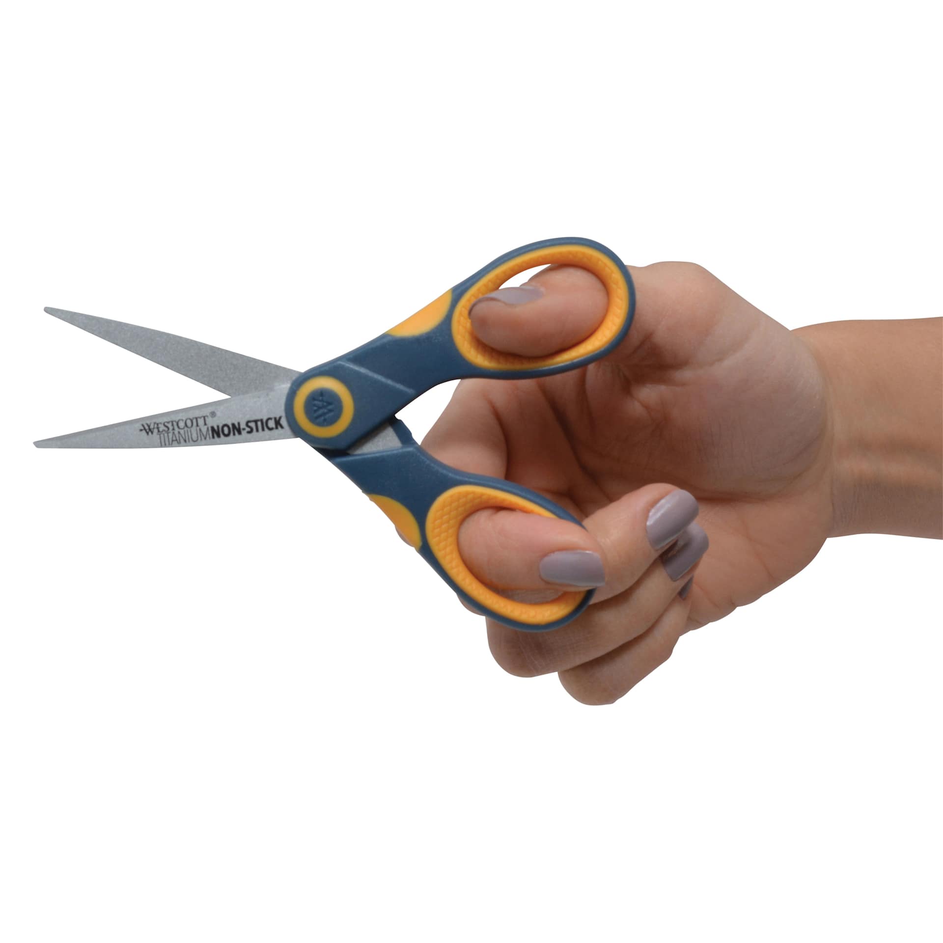 Westcott Straight Titanium Bonded Non-Stick Scissors - 5" being held