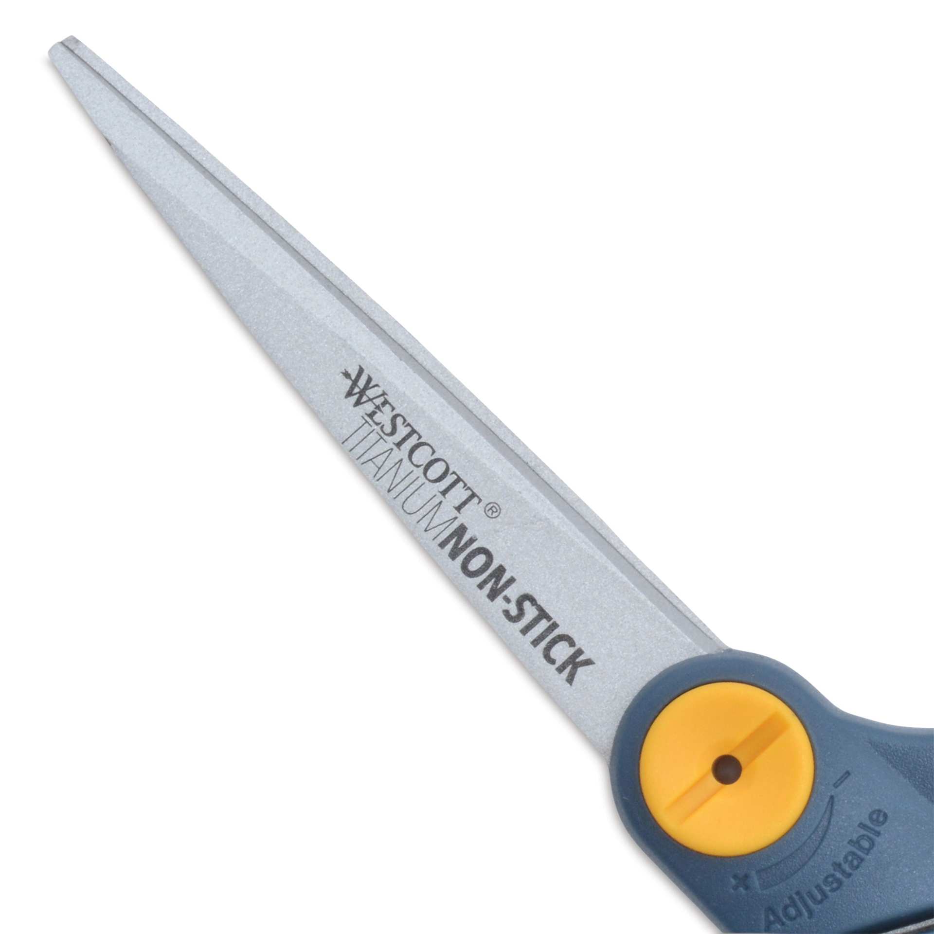 Westcott Bent Titanium Bonded Non-Stick Glide Scissors - 8" close up of blade