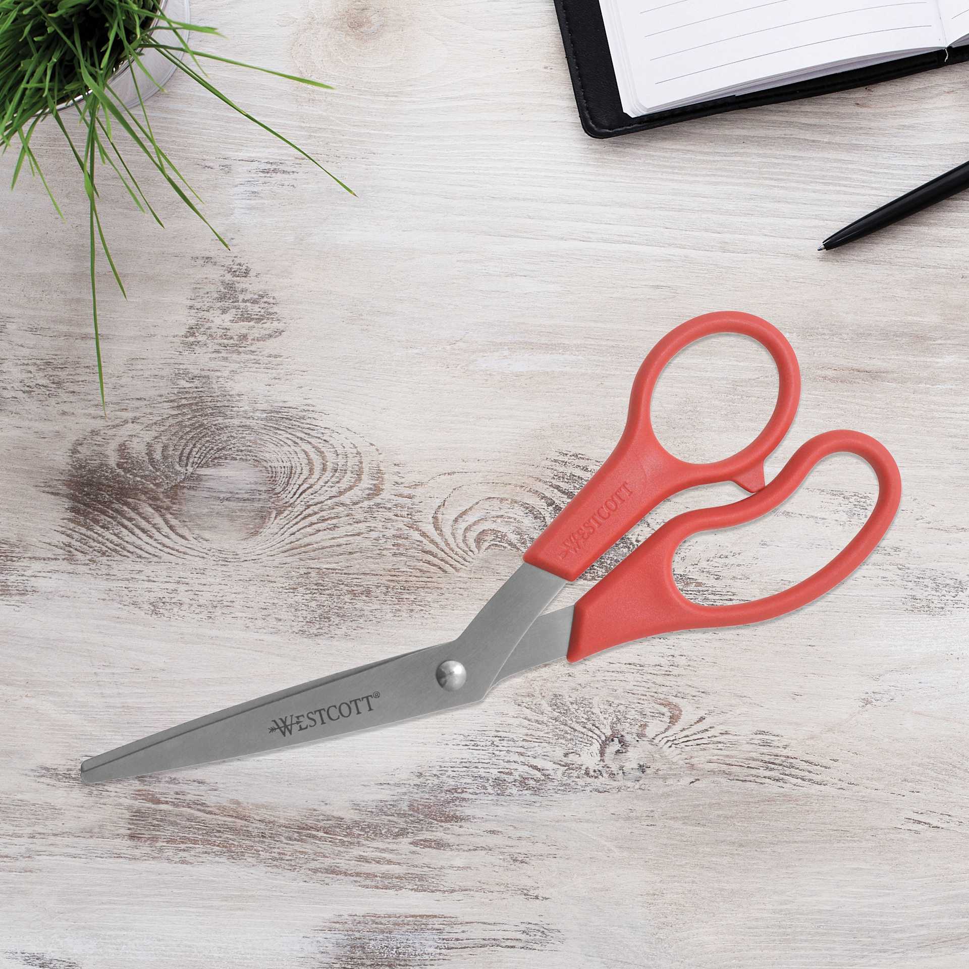 Westcott Bent All Purpose Value Scissors - 8", Red, on desk