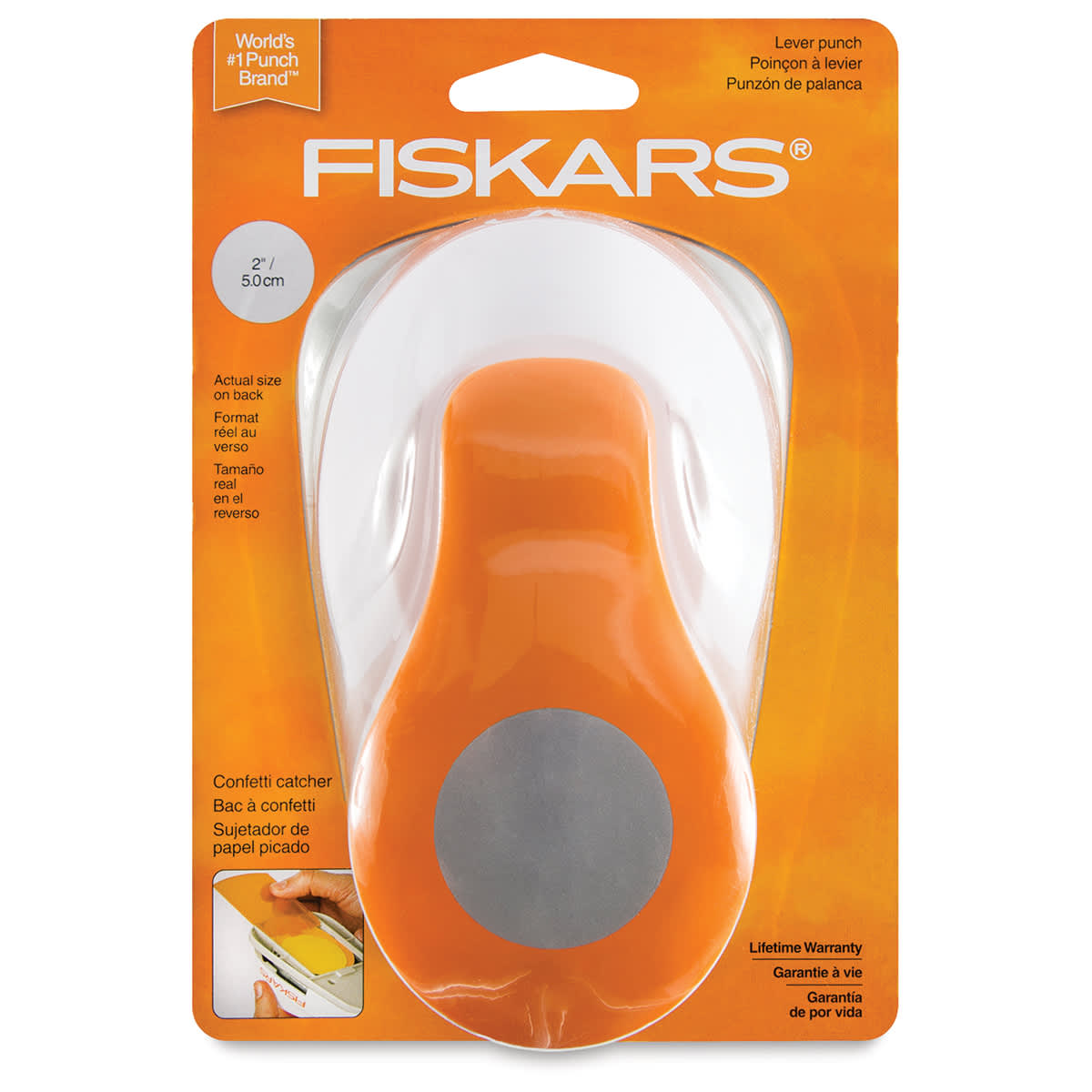 Fiskars Lever Punches - Front of blister package of large circle Punch