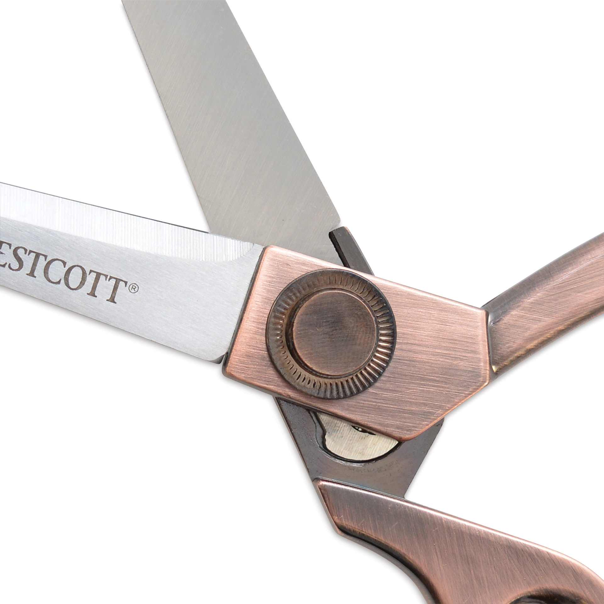 Westcott Vintage Copper Finish Scissors - 8" close up of tension screw