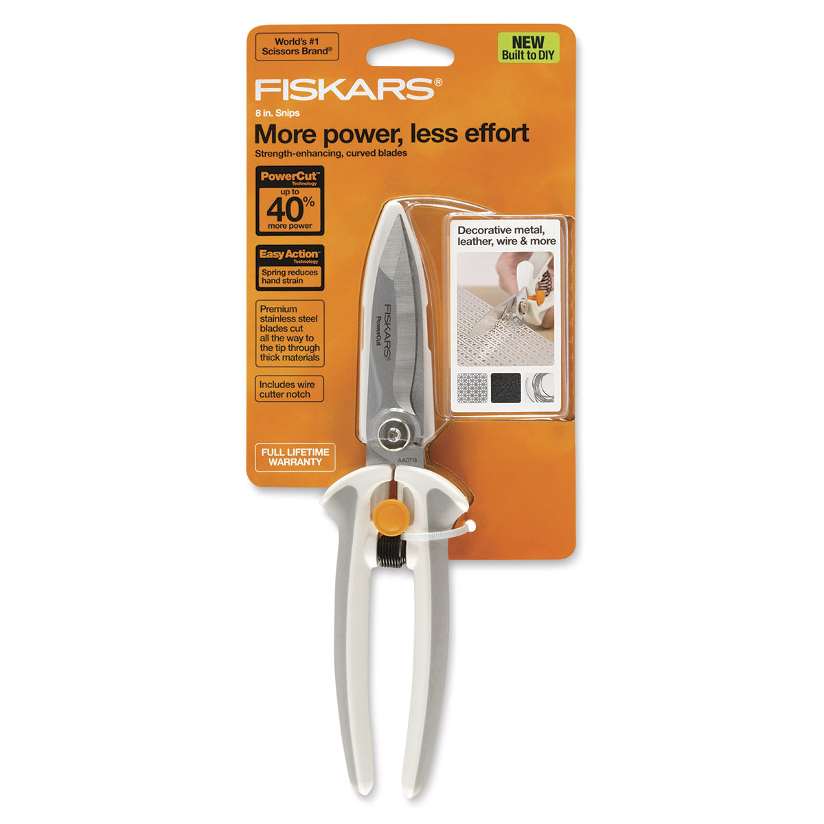 PowerCut Easy Action Snips - Front view of blister package showing Snips
