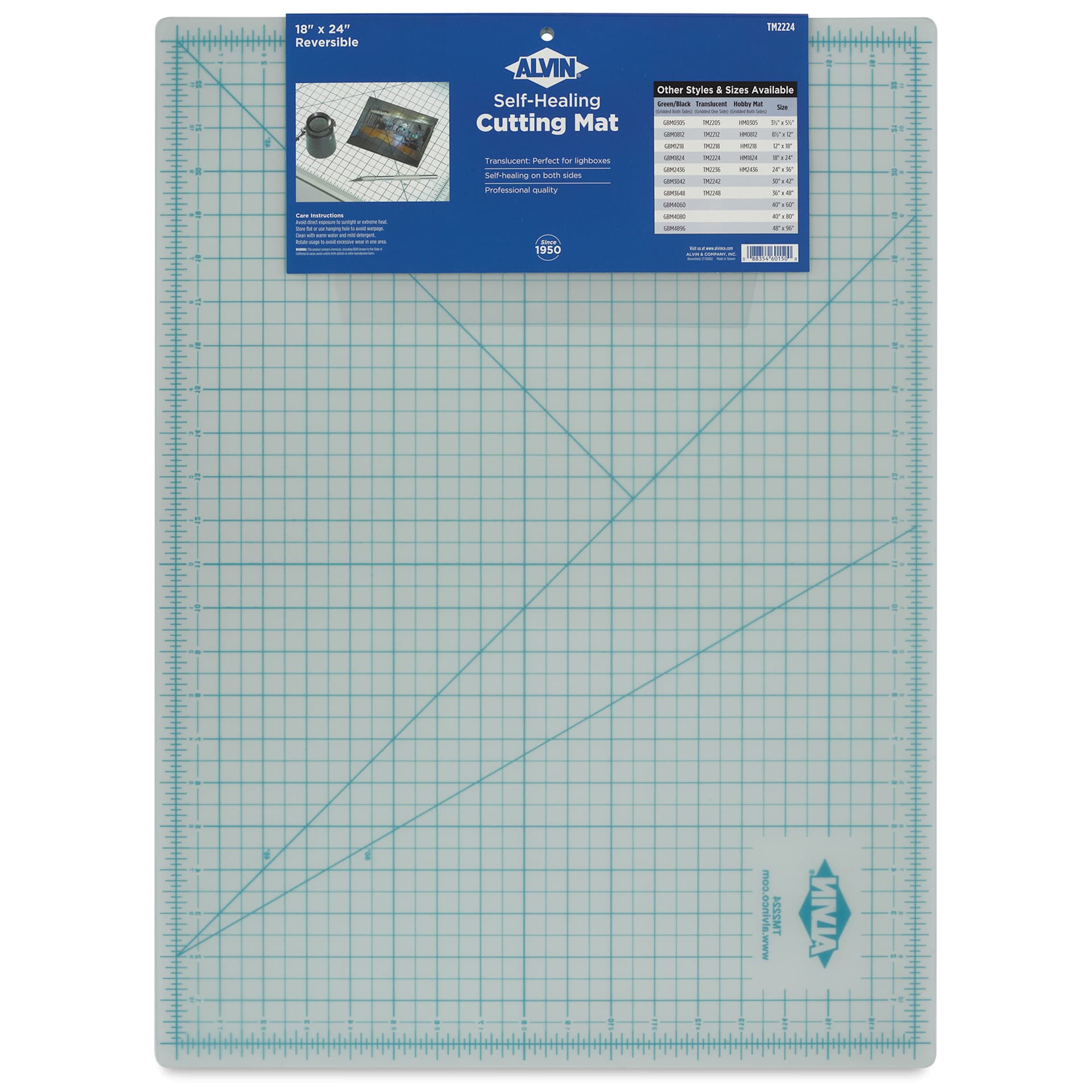 Alvin Cutting Mat - 18" x 24", Translucent - back of packaging