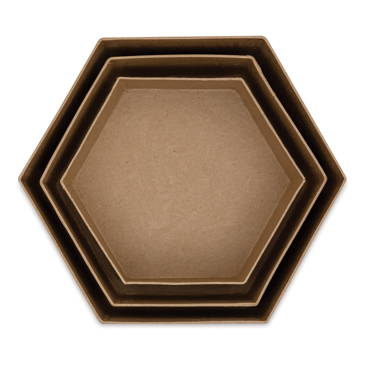 Paper Mache Box Set - Hexagon, Set of 3 - stacked within each other, lids removed