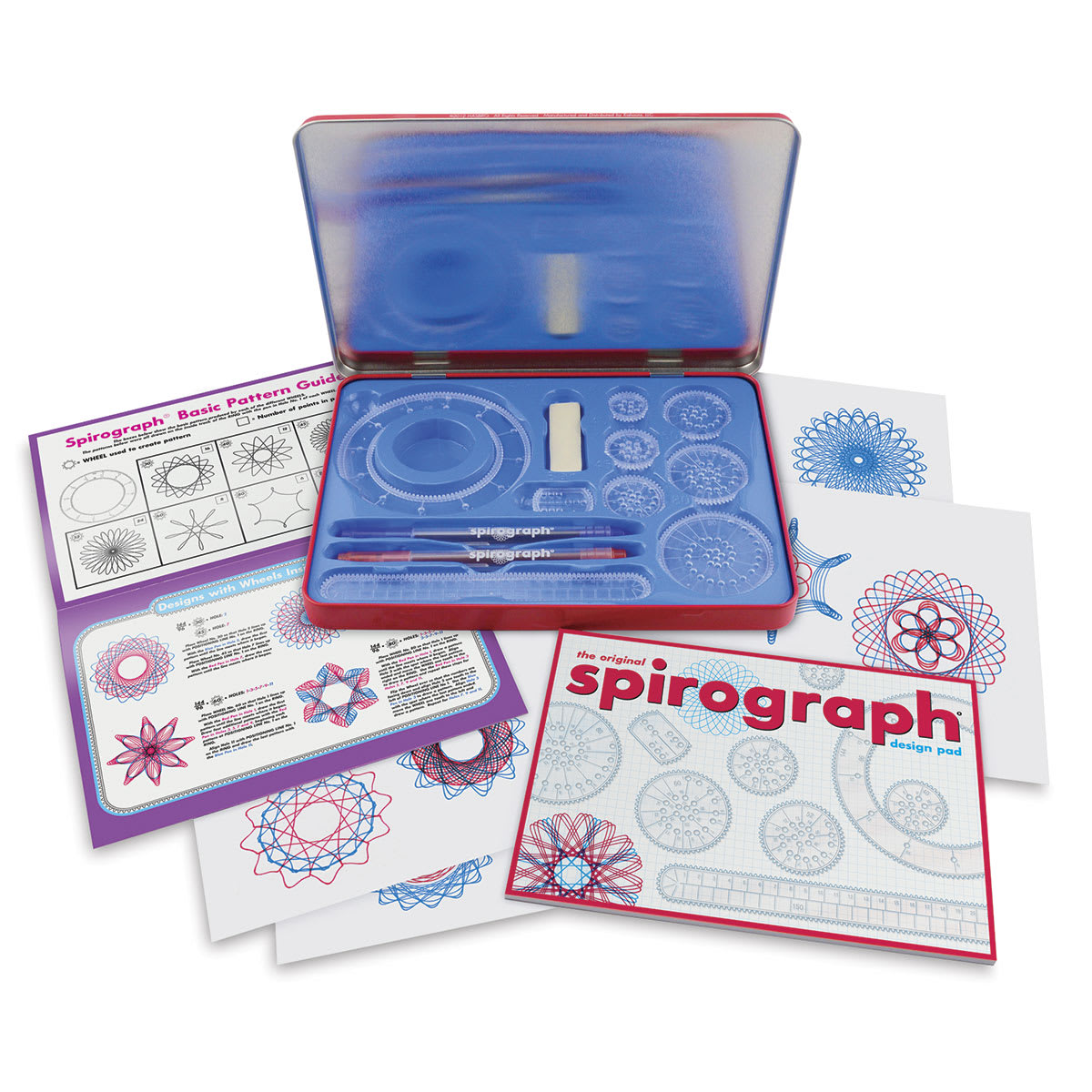 The Original Spirograph Design Set - Package shown open with Design guides and pad removed
