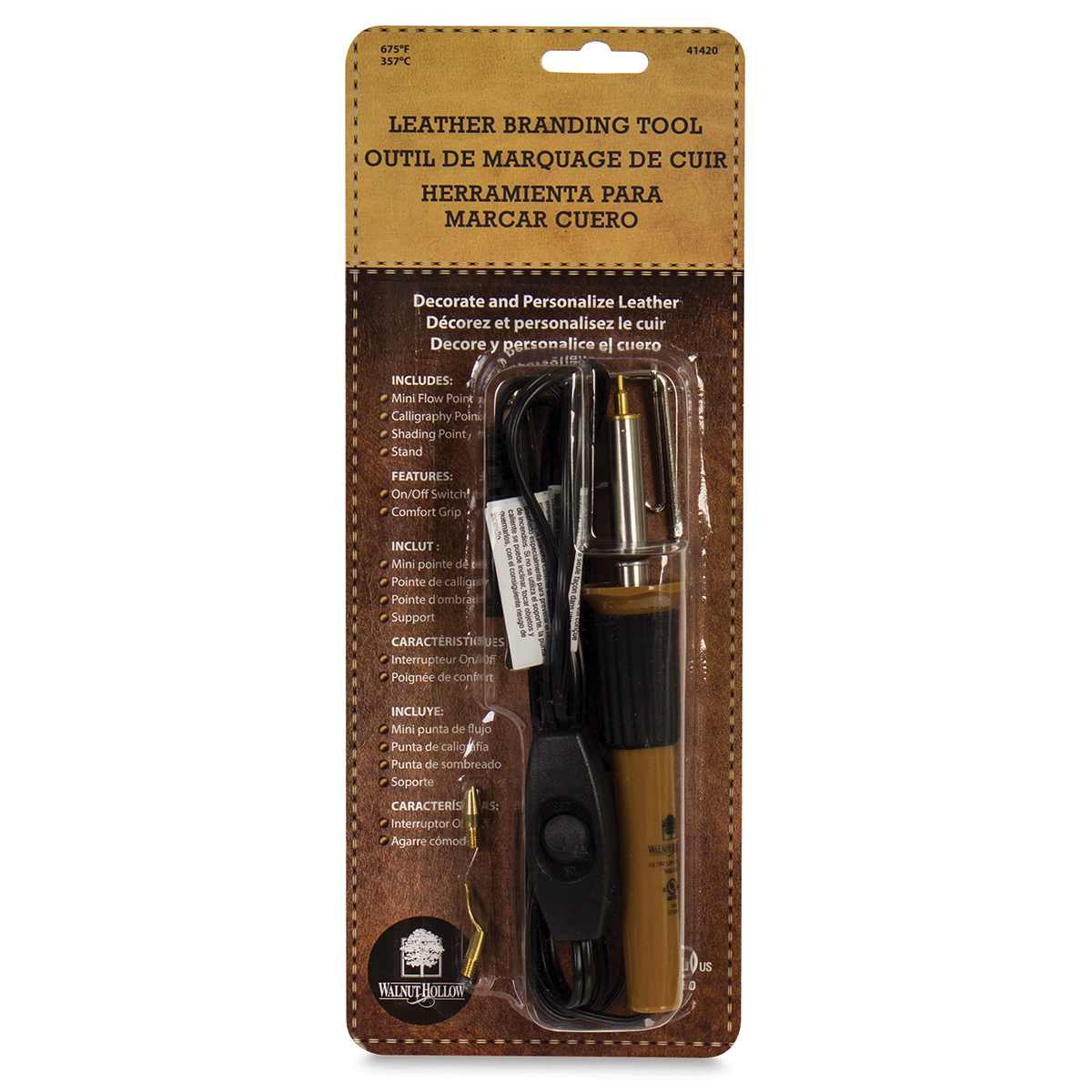 Walnut Hollow Leather Branding Tool - Front of blister package showing tool
