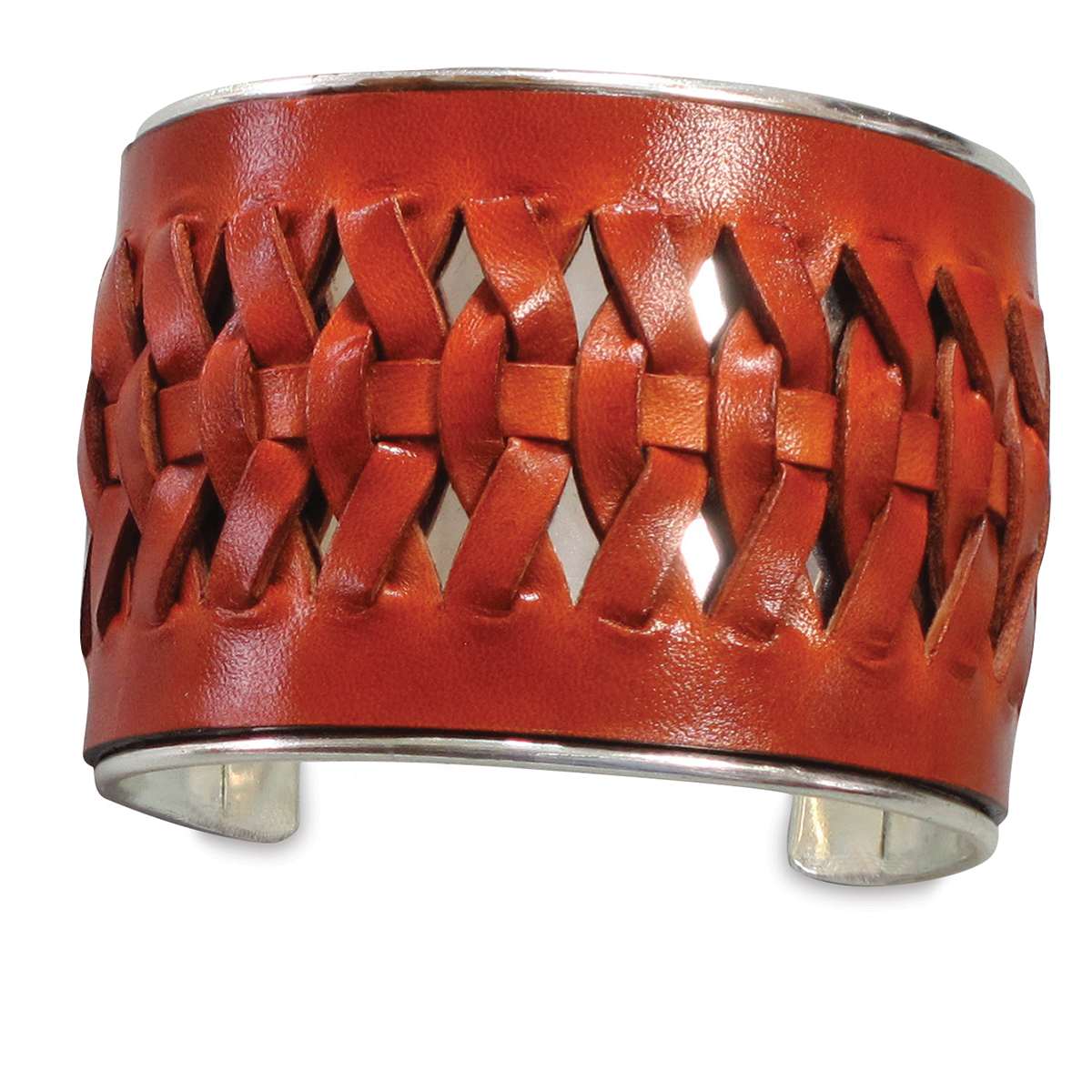 Leather Bracelet Blanks - Braided and Dyed Leather Bracelet on metal cuff