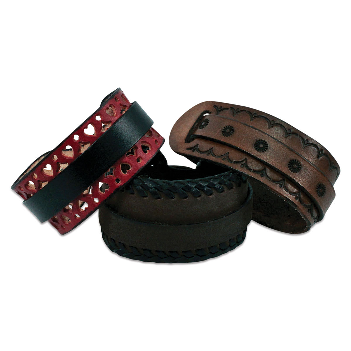 Leather Wrap Cuff Bracelets - Finished decorated Bracelet examples