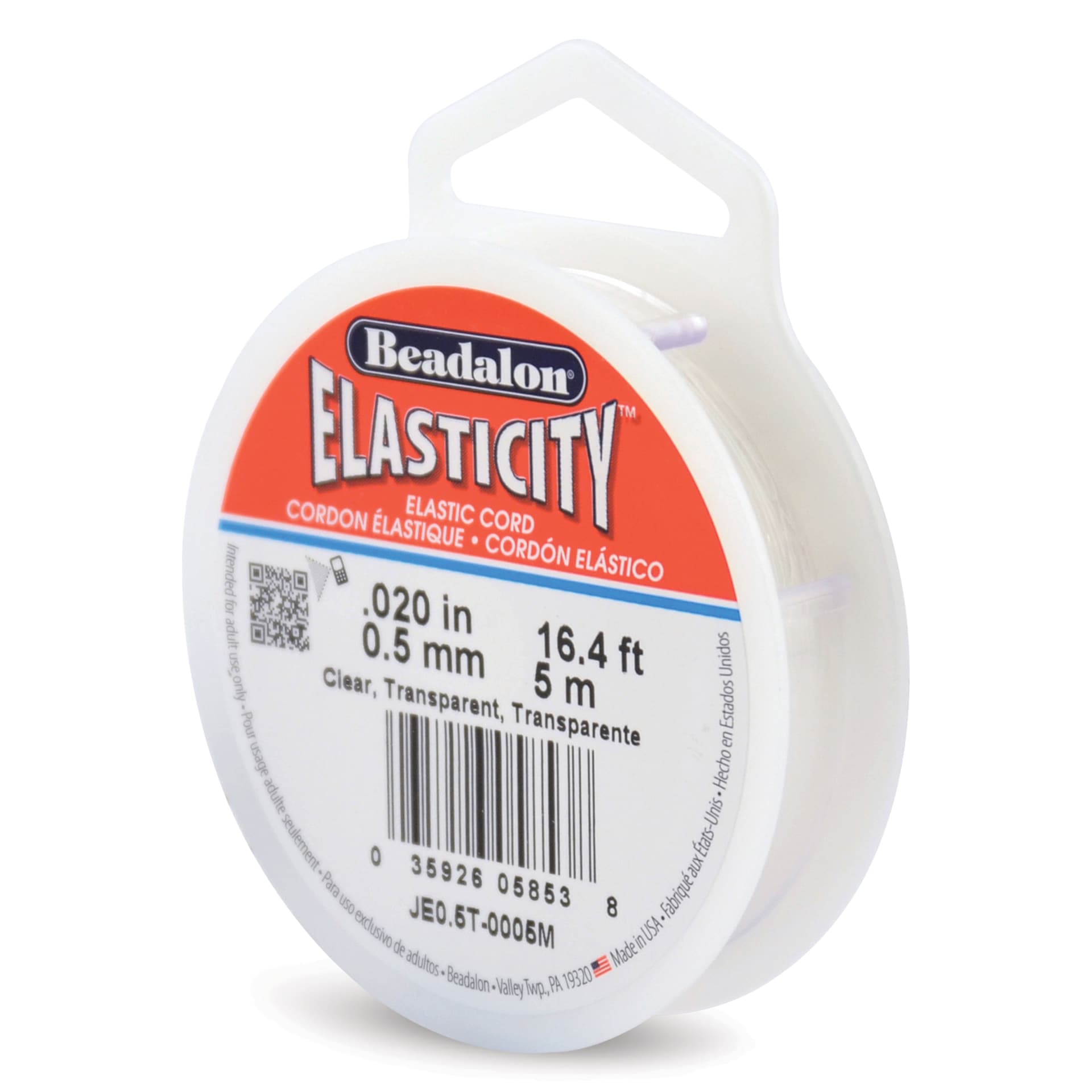 Beadalon Elasticity Stretch Cord - 0.5 mm x 16-2/5 ft, Clear