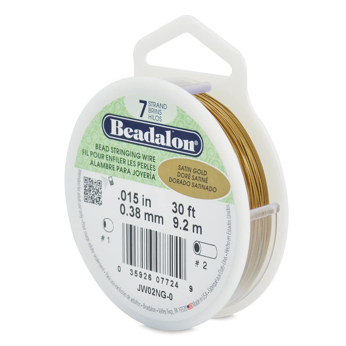 Beadalon 7 Strand Stringing Wire - Angled view of spool of Satin Gold wire