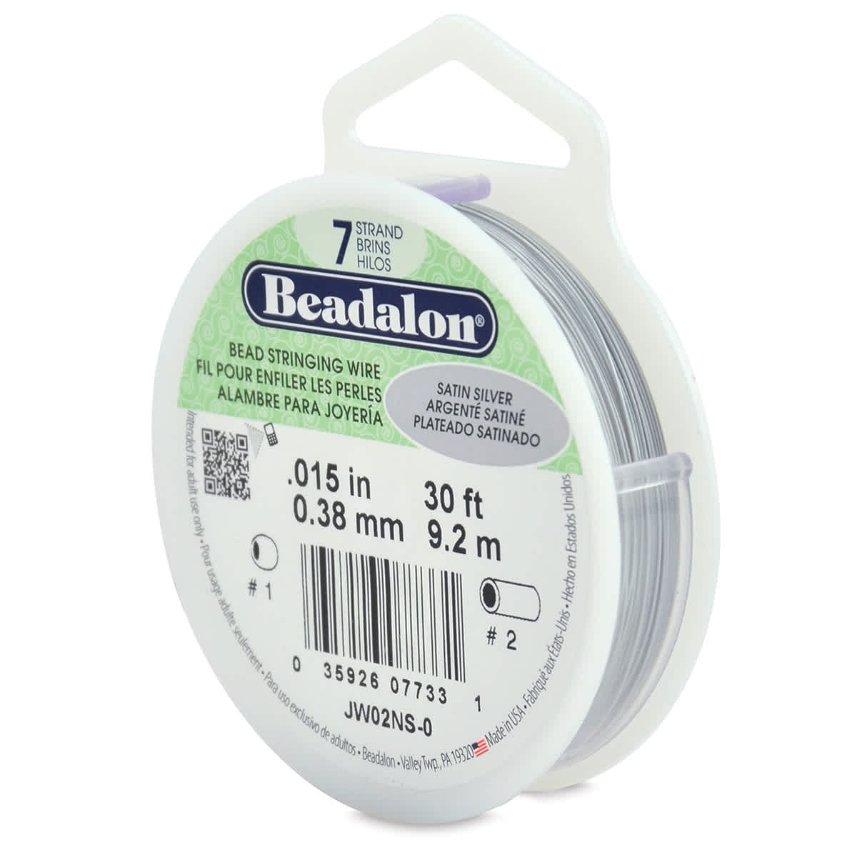 Beadalon 7 Strand Stringing Wire - Angled view of spool of Satin Silver wire