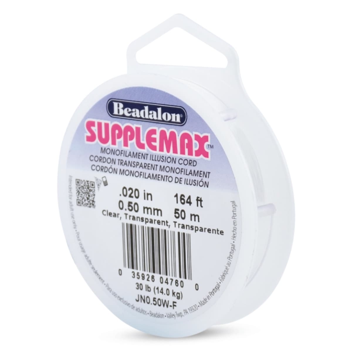 Beadalon Supplemax Nylon Cord - 0.50 mm x 50 m, Clear
