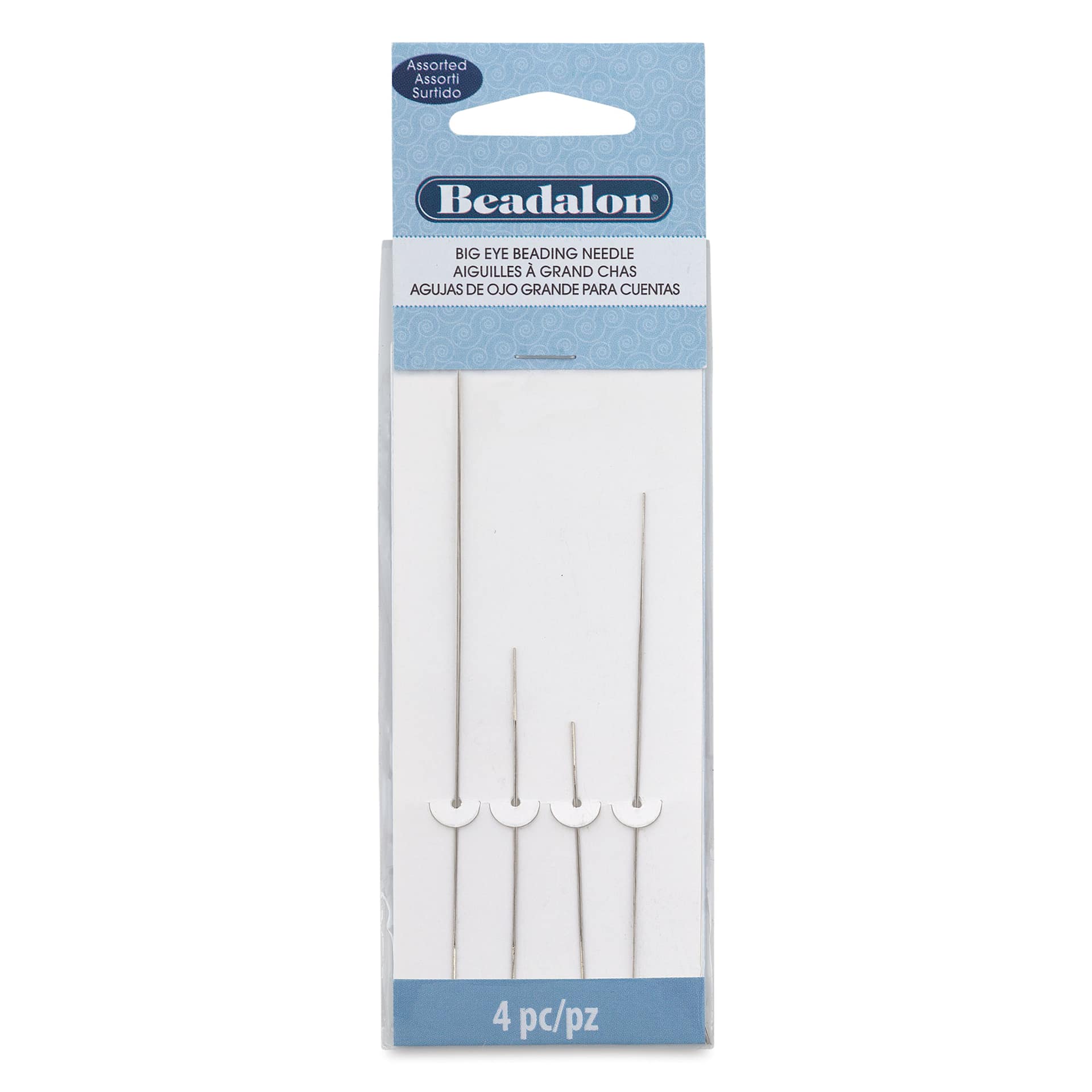 Beadalon Big Eye Beading Needles - Pkg of 4, Assorted Sizes front of packaging