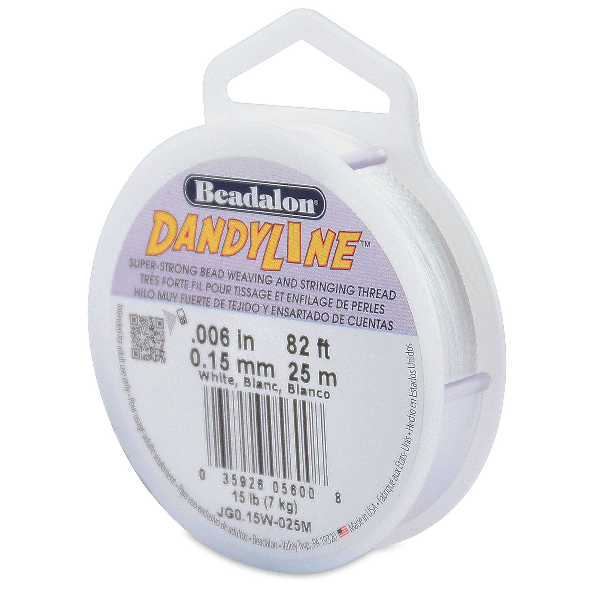 Beadalon Dandyline Synthetic Beading Thread - 0.15 mm, White, 25 m