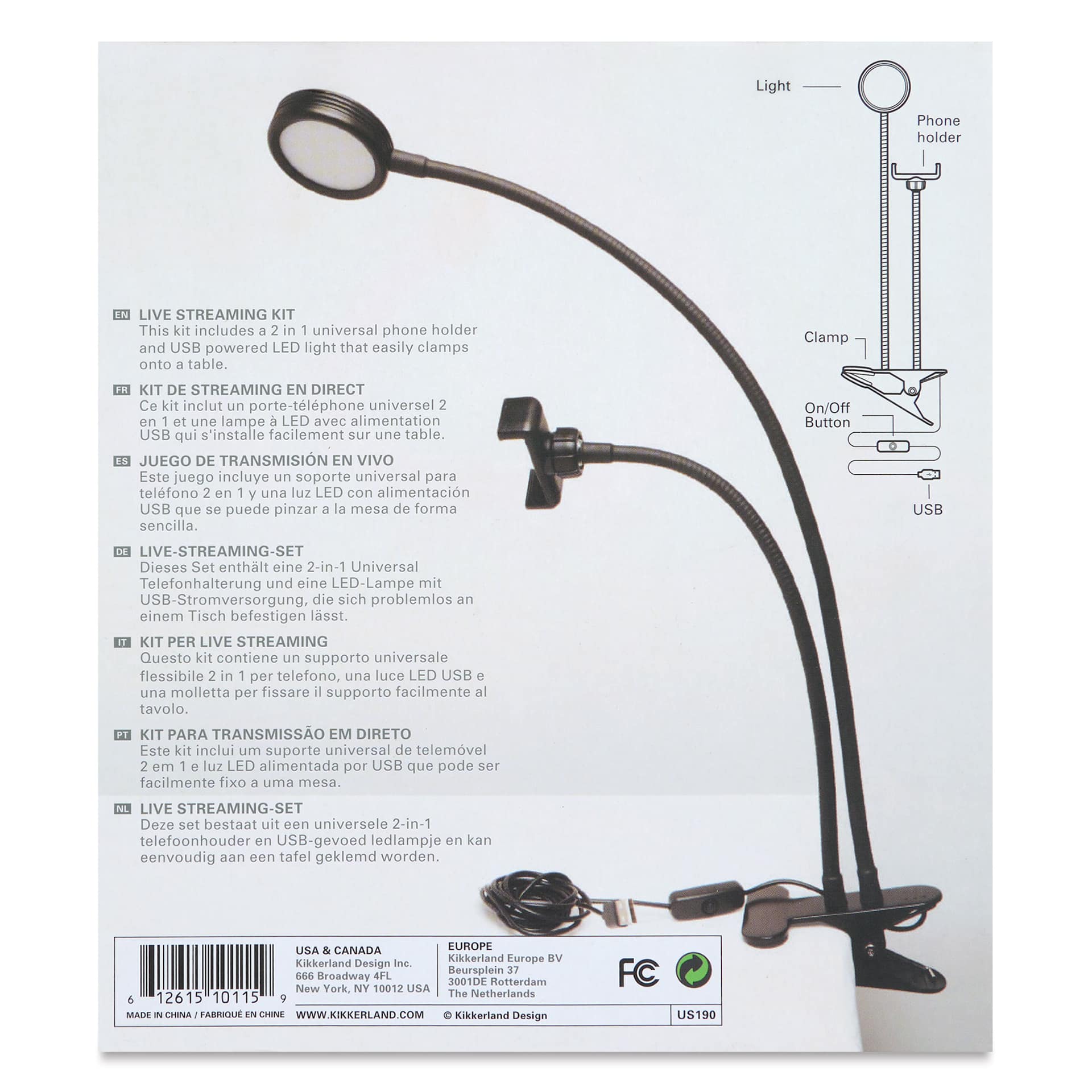 Kikkerland Live Streaming Kit (back of packaging)