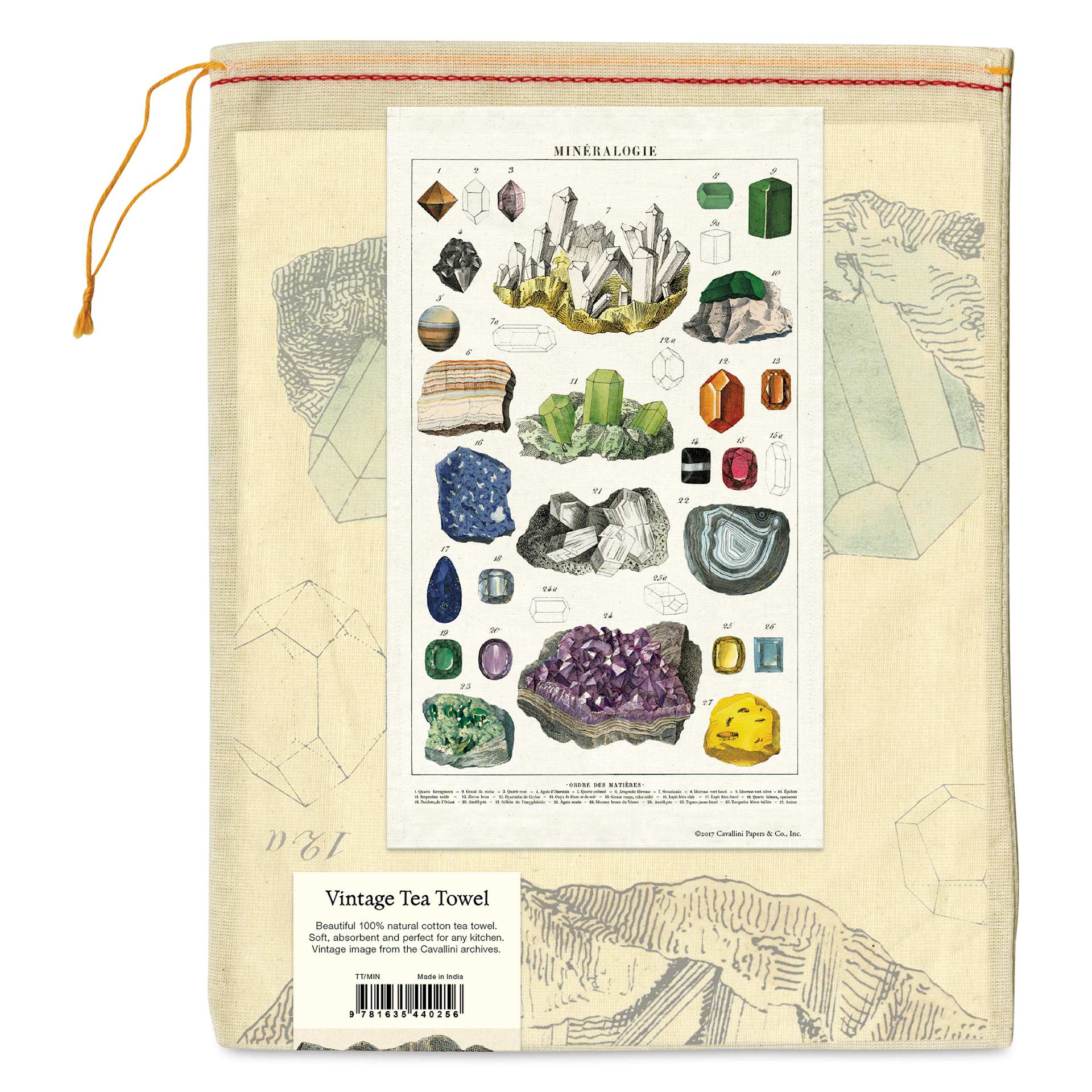 Cavallini Mineralogy Tea Towel (Back of packaging)