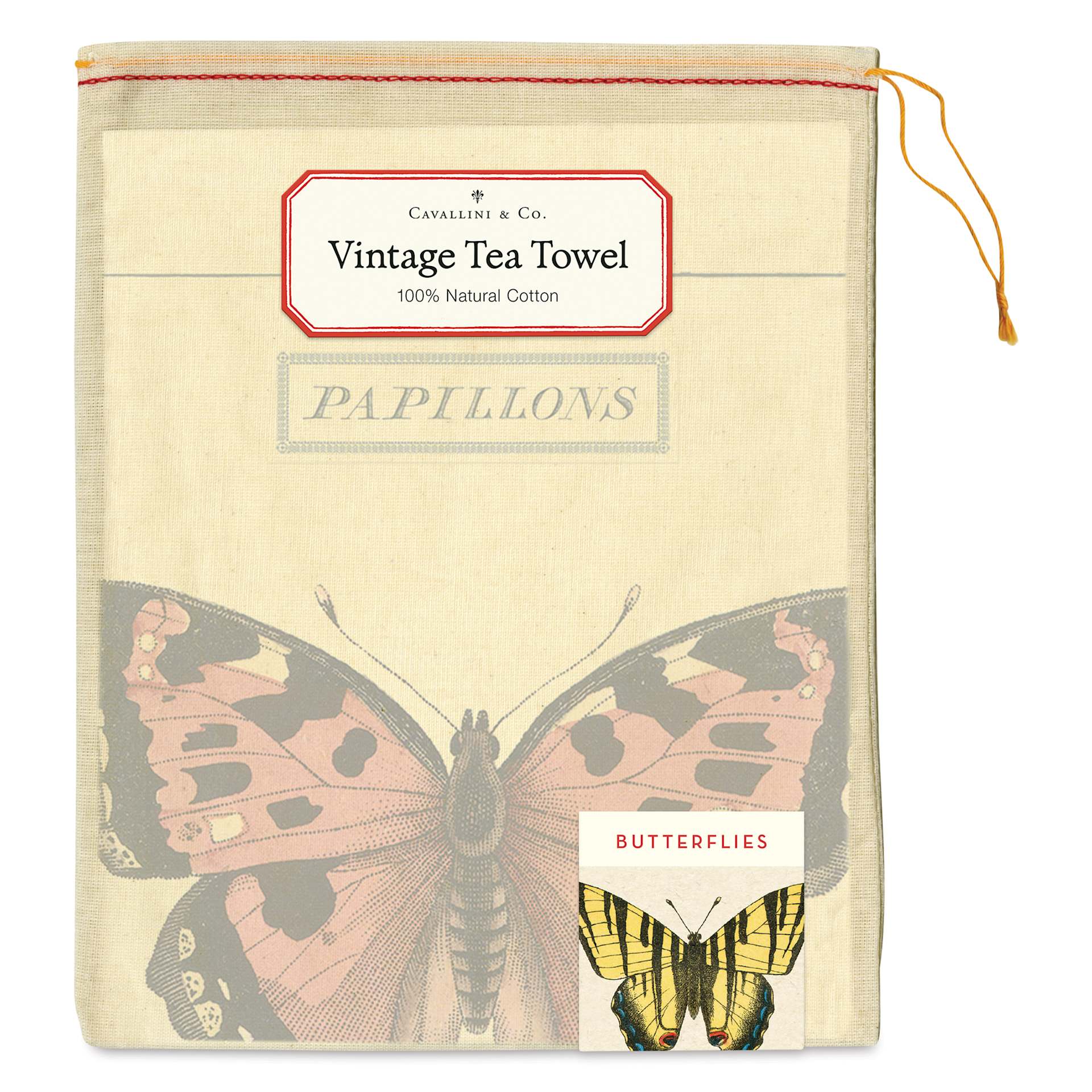 Cavallini Butterflies Tea Towel (Front of packaging)