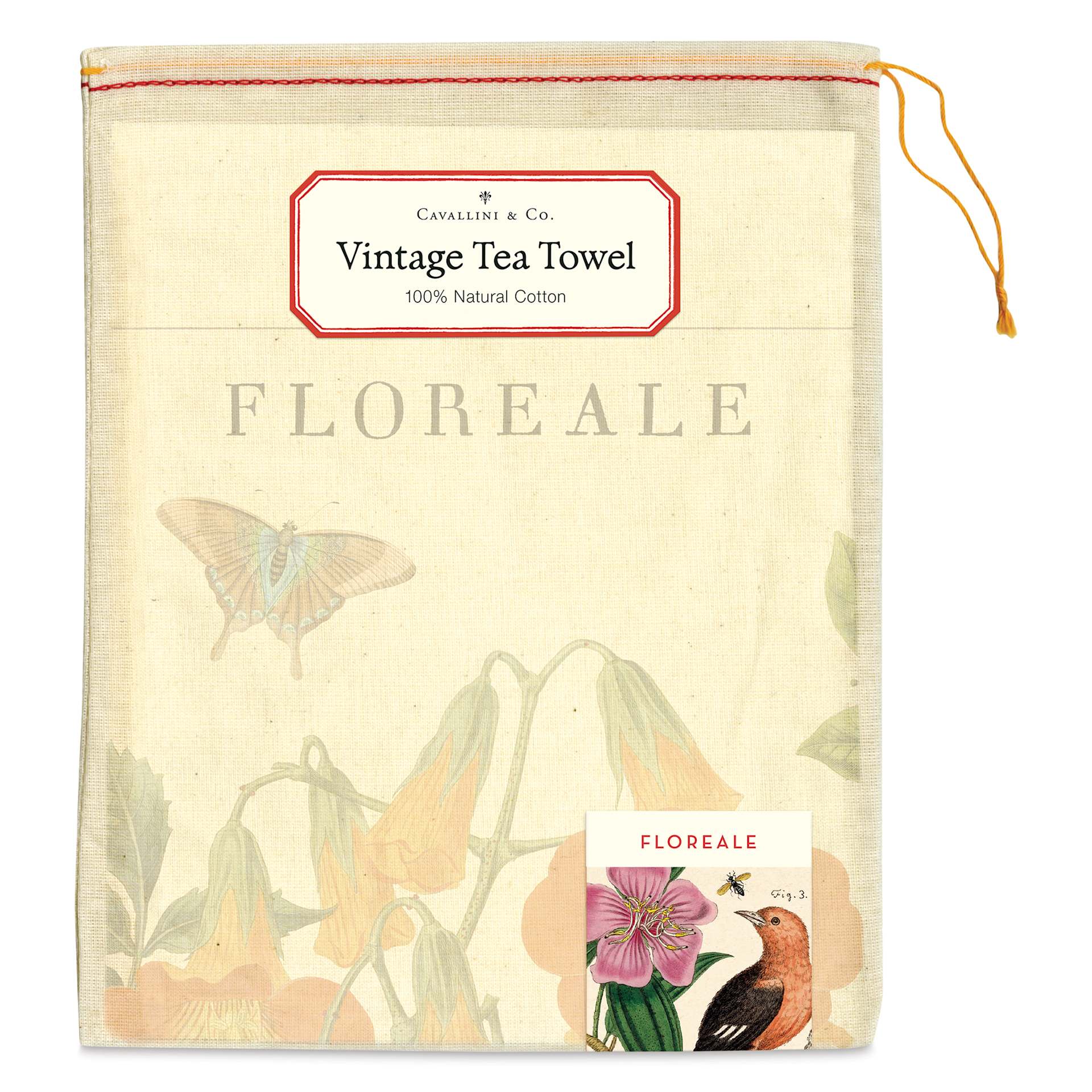 Cavallini Vintage Floreale Tea Towel front of packaging