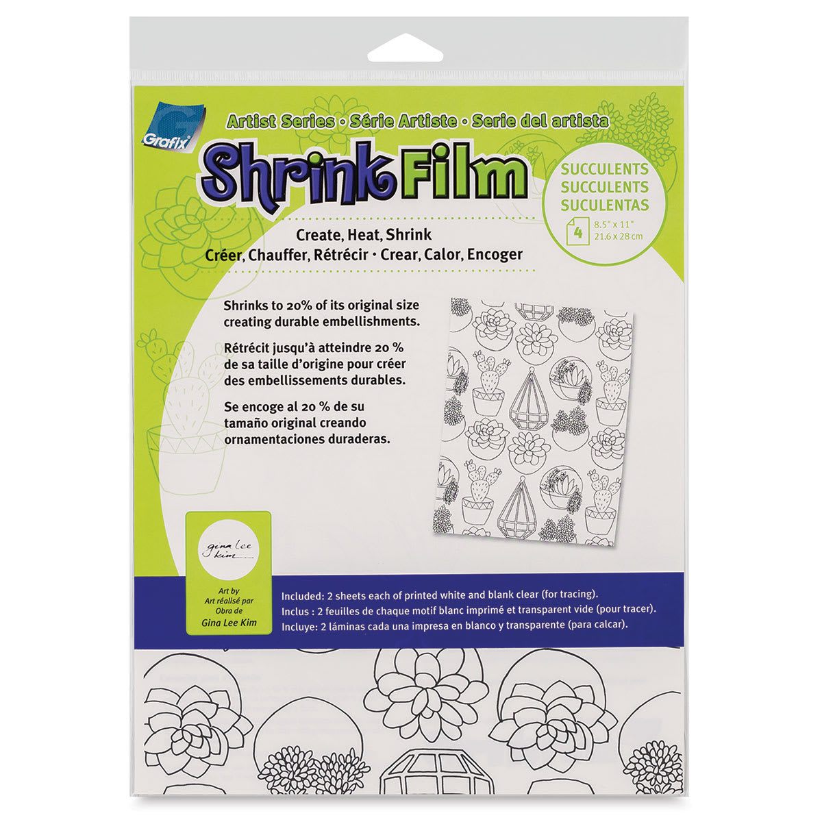 Grafix Artist Series Shrink Film - Succulents Design by Gina Lee Kim, front of the packaging